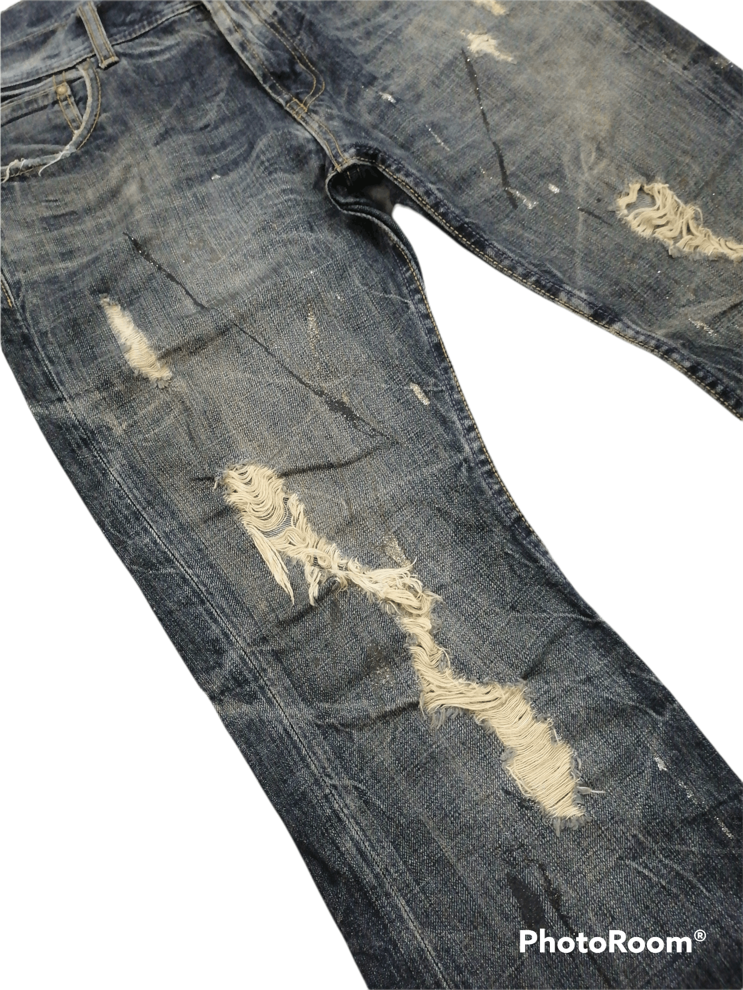 Japanese Brand Japan Brand Splattered Paint Rip Distressed Denim Pants Size US 31 - 4 Thumbnail