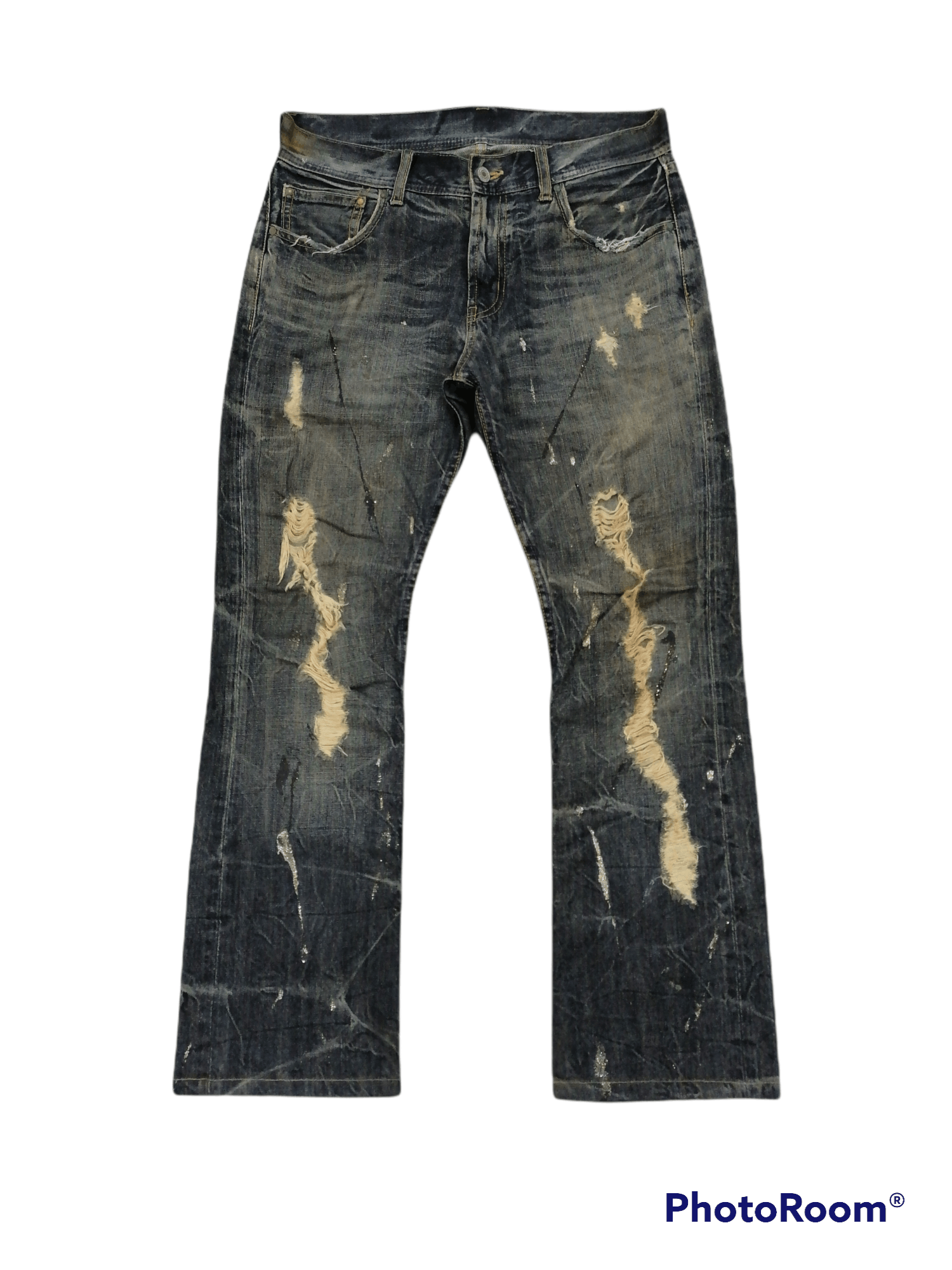 Japanese Brand Japan Brand Splattered Paint Rip Distressed Denim Pants Size US 31 - 1 Thumbnail