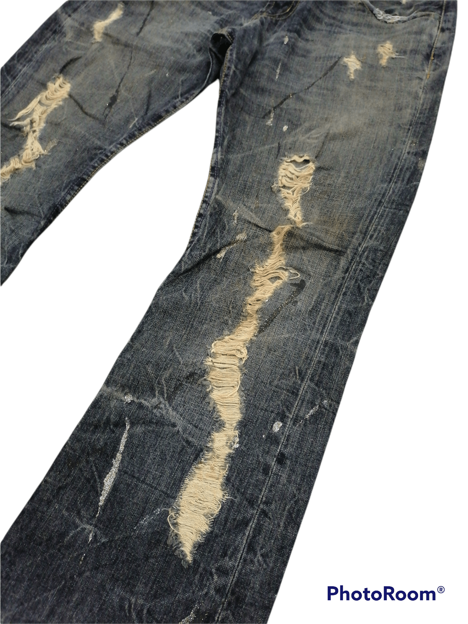 Japanese Brand Japan Brand Splattered Paint Rip Distressed Denim Pants Size US 31 - 3 Thumbnail