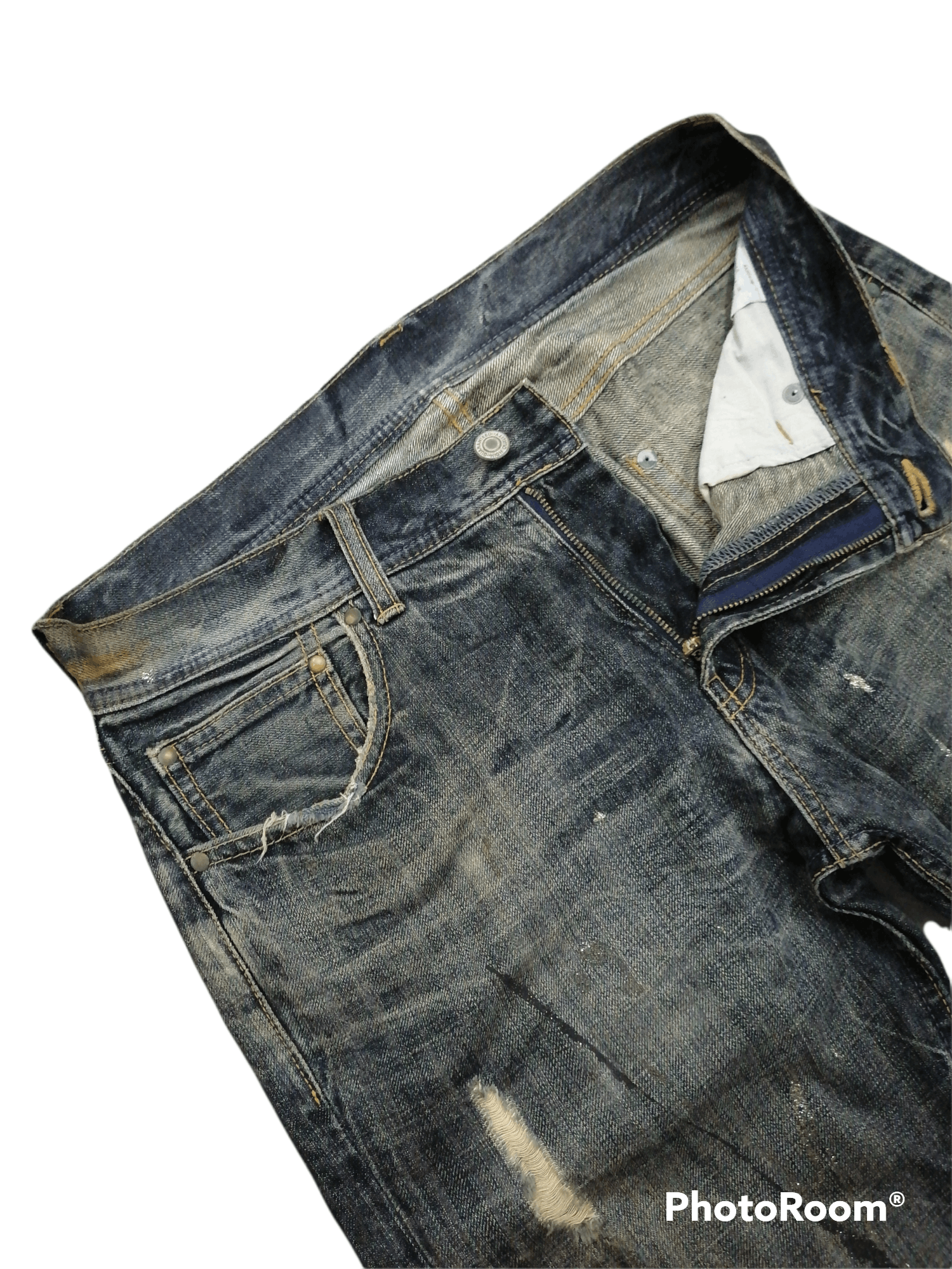 Japanese Brand Japan Brand Splattered Paint Rip Distressed Denim Pants Size US 31 - 5 Thumbnail