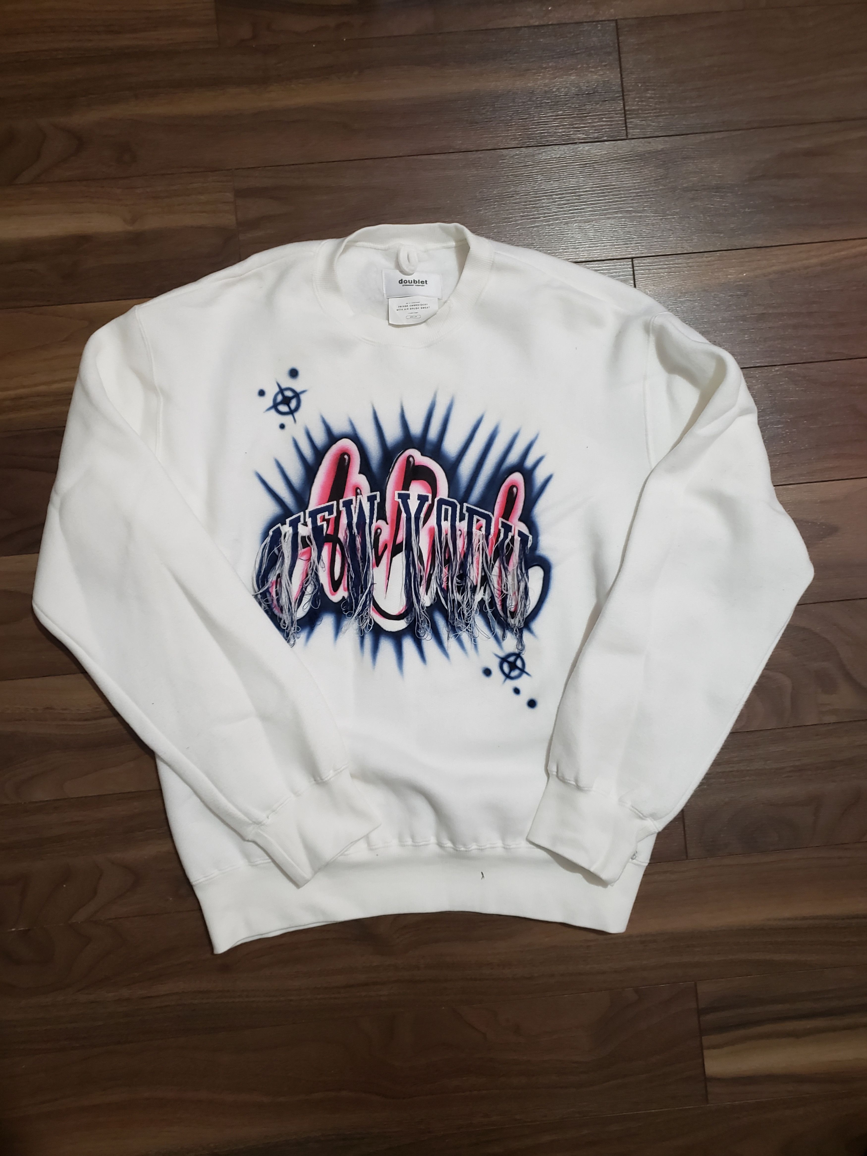 Doublet Doublet Airbrush White Fringe Embroidery Sweatshirt | Grailed