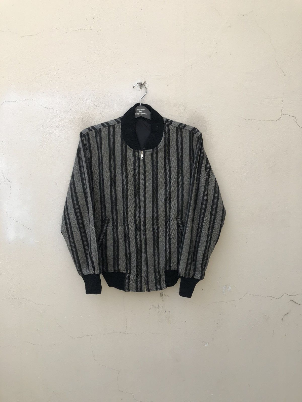 Vintage VTG 80s Sun Lunar Japan Border Striped Light Bomber Jacket Size US L / EU 52-54 / 3 - 4 Thumbnail