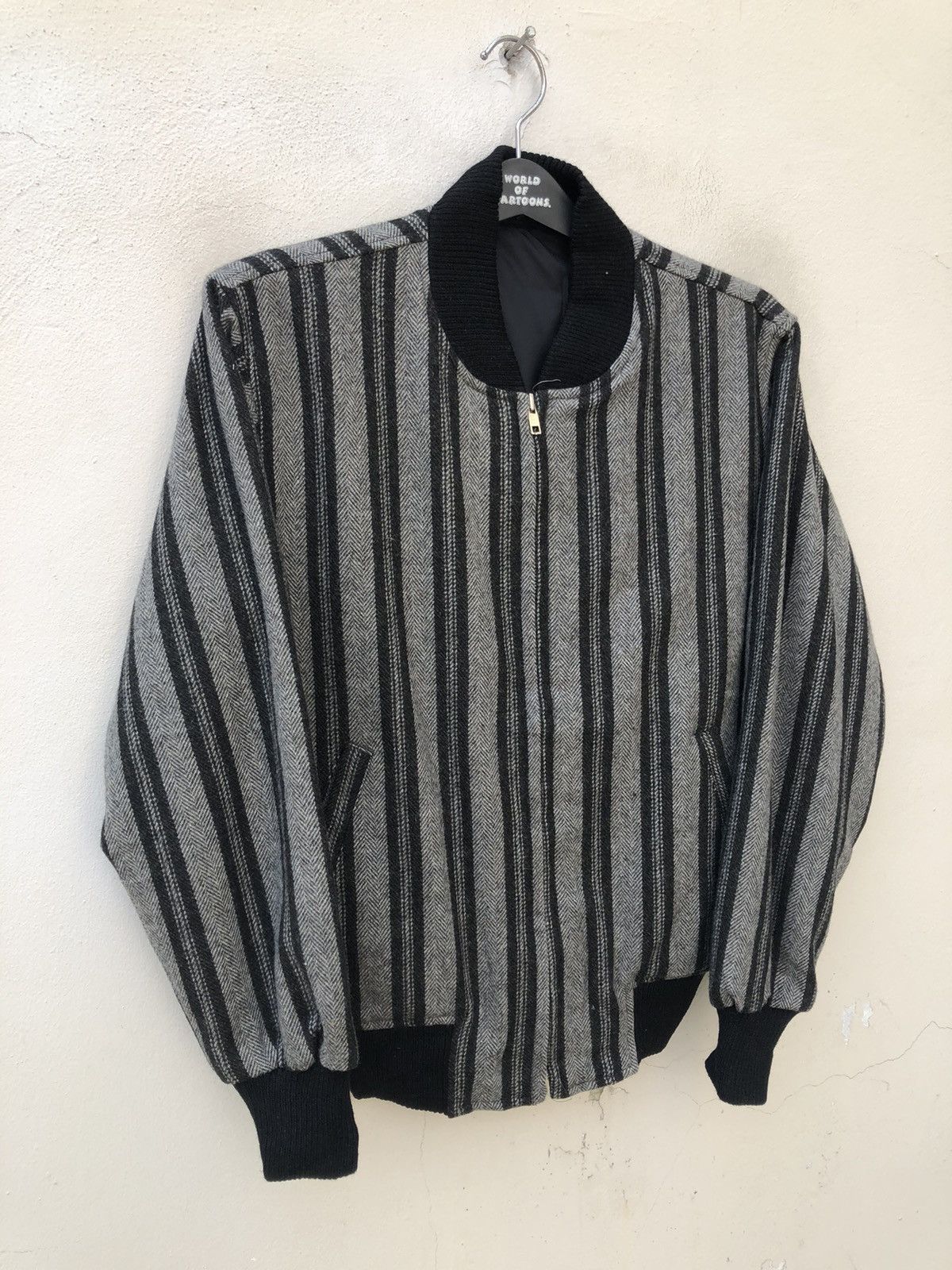 Vintage VTG 80s Sun Lunar Japan Border Striped Light Bomber Jacket Size US L / EU 52-54 / 3 - 7 Thumbnail