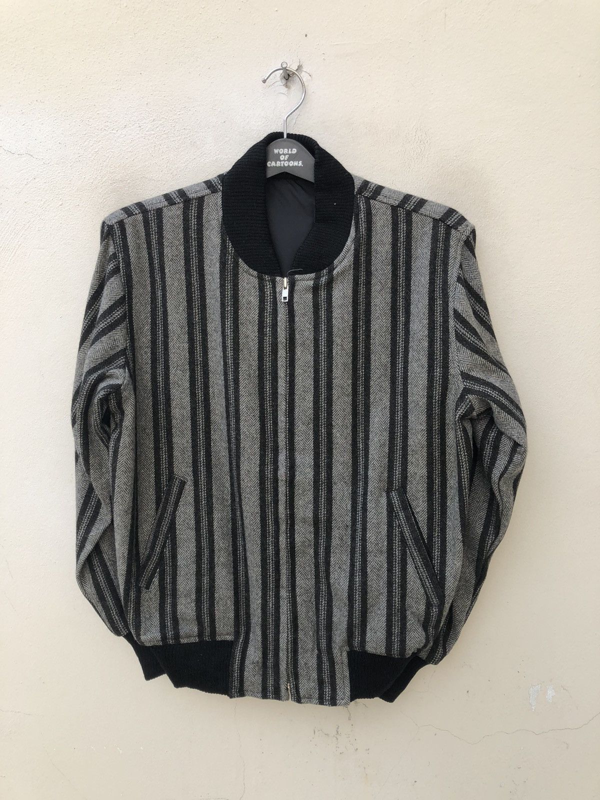Vintage VTG 80s Sun Lunar Japan Border Striped Light Bomber Jacket Size US L / EU 52-54 / 3 - 8 Thumbnail