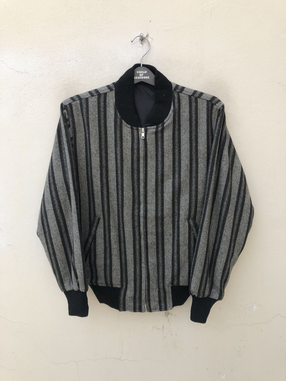 Vintage VTG 80s Sun Lunar Japan Border Striped Light Bomber Jacket Size US L / EU 52-54 / 3 - 3 Thumbnail