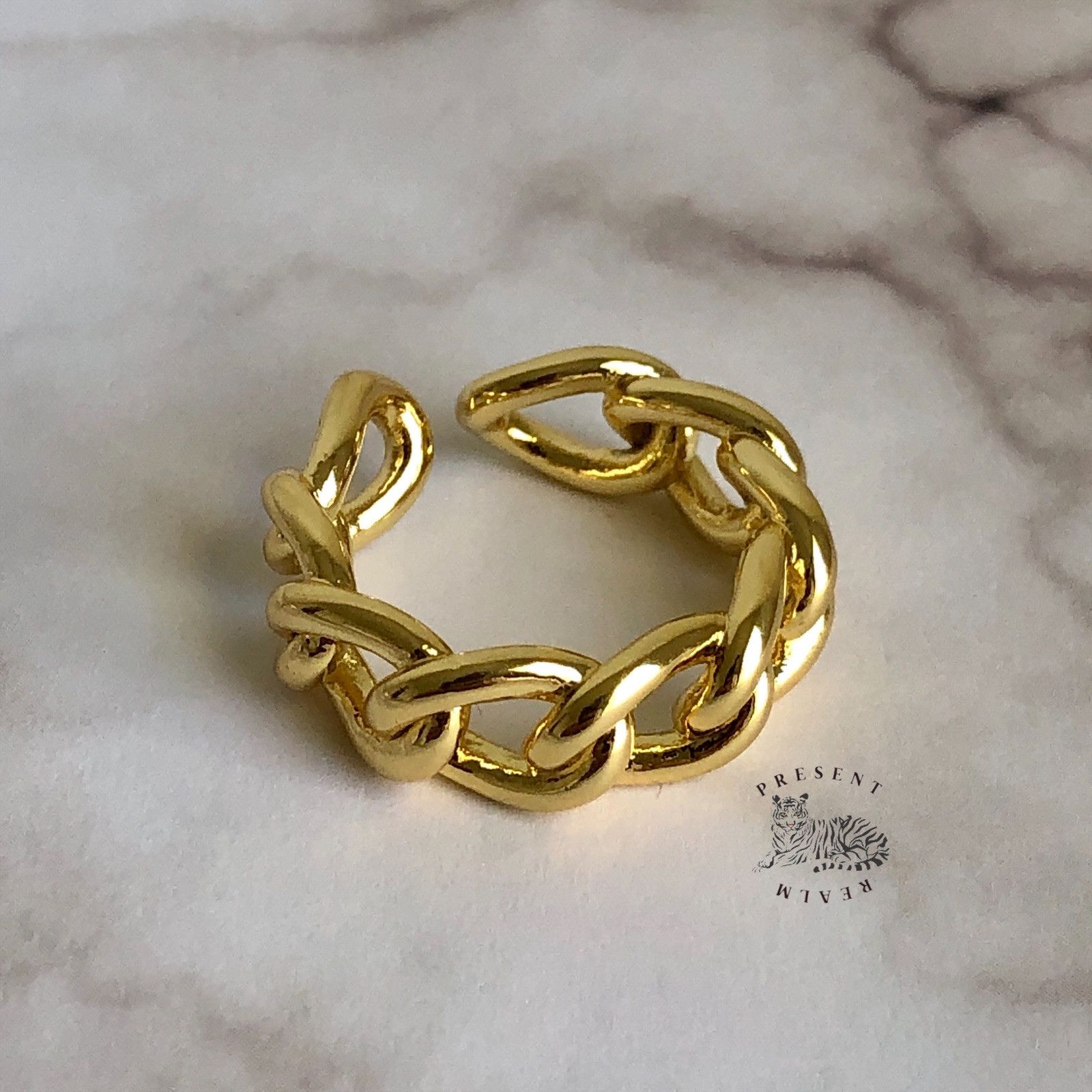 Jewelry Gold Cuban Link Ring Size ONE SIZE - 1 Thumbnail