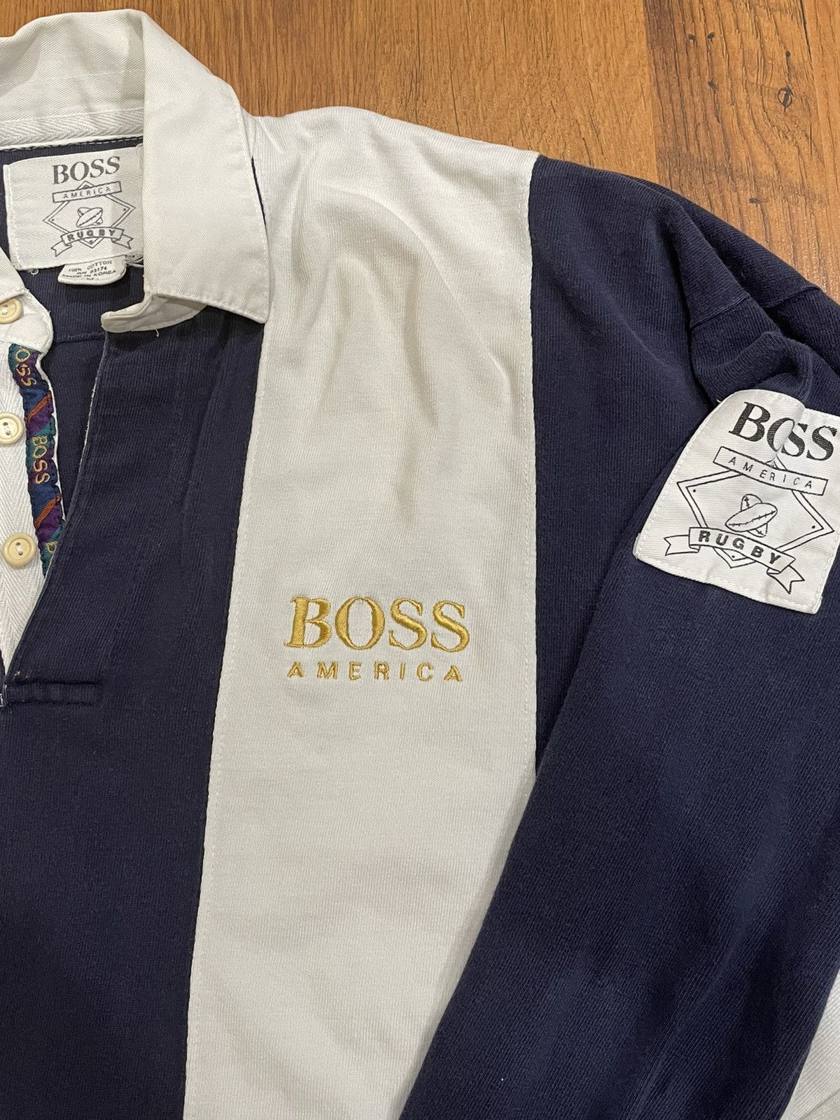 Hugo Boss 90s Boss America striped rugby Polo shirt Size US M / EU 48-50 / 2 - 3 Thumbnail