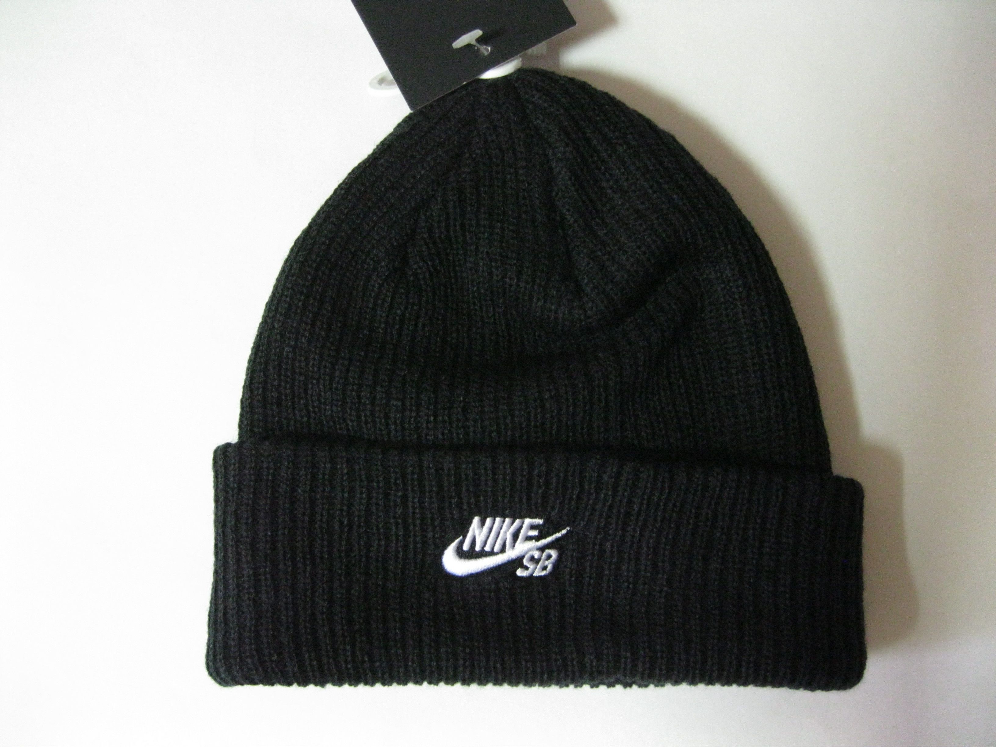 Nike Sb Short Fisherman Beanie Black Cap Winter Hat White Grailed