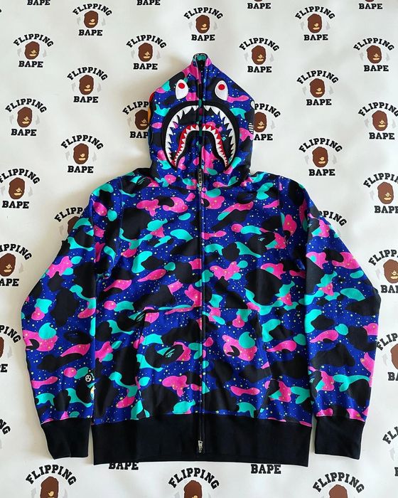 Bape x Kid Cudi Shark Full Zip Hoodie 'Navy' | Multi-Color | Men's Size S