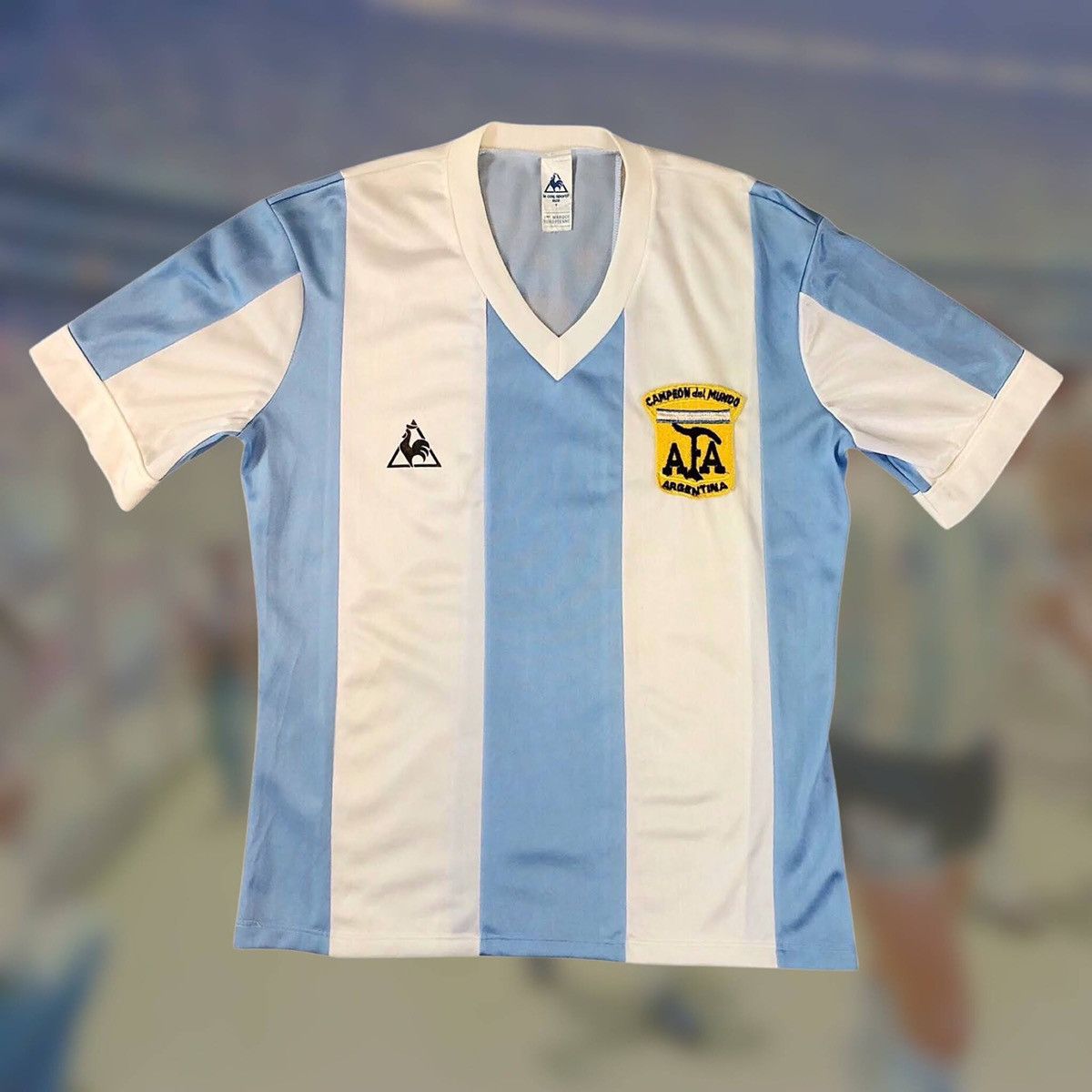 Maillot Argentine Le Coq Sportif 1980 – Enfant 10 Ans – Domicile Blanc Et Bleu