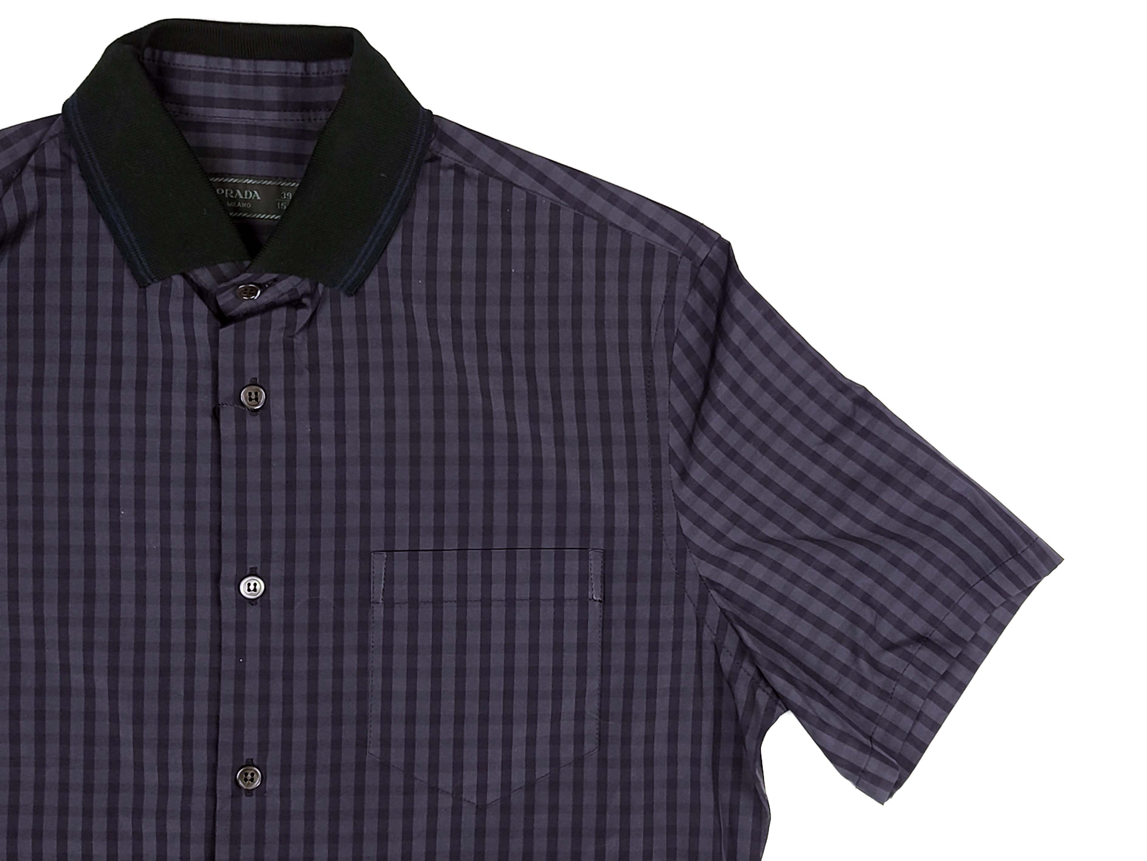 Prada Dark Gray Check Short Sleeve Knit Collar Shirt Size US M / EU 48-50 / 2 - 2 Thumbnail