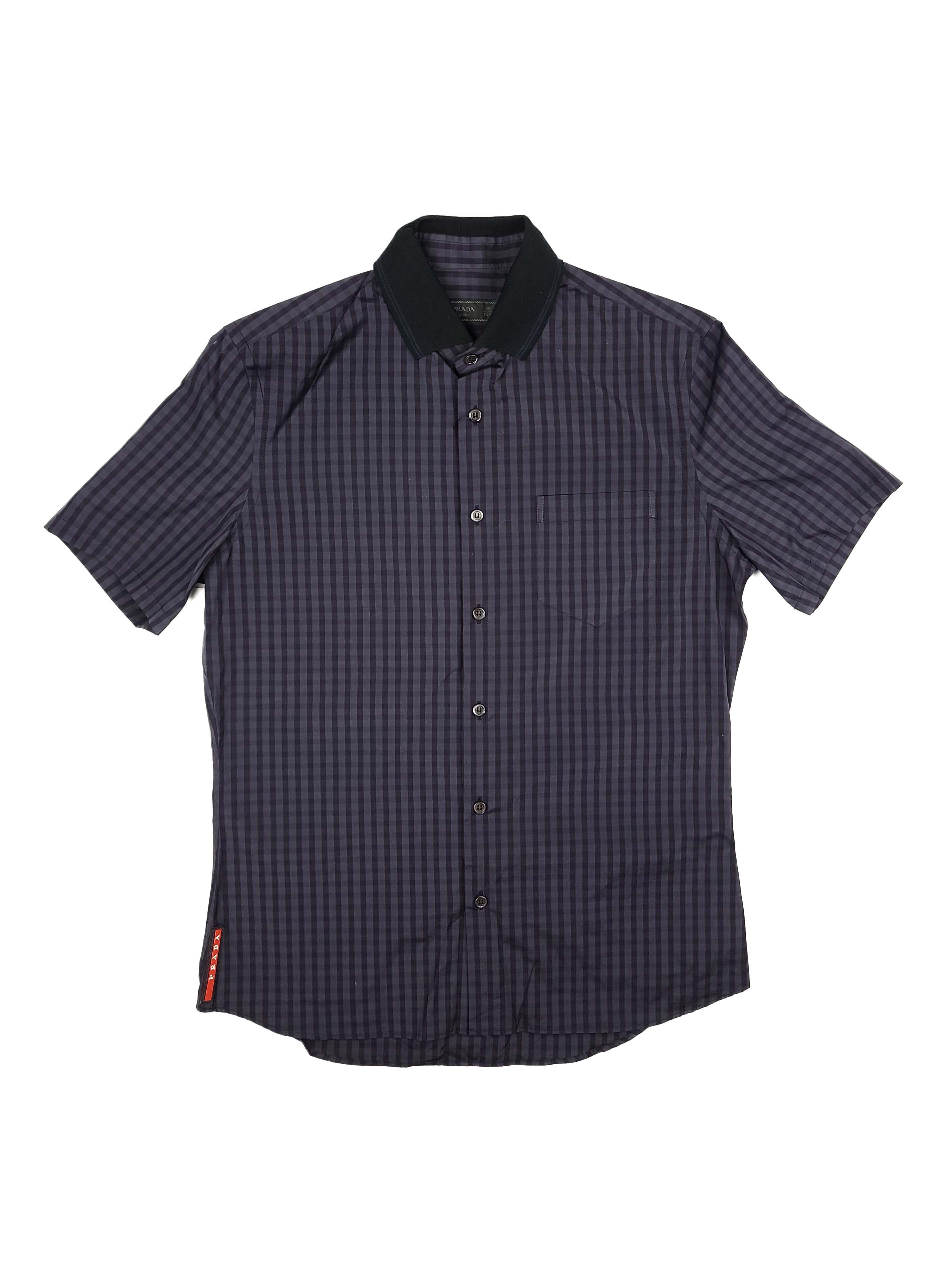 Prada Dark Gray Check Short Sleeve Knit Collar Shirt Size US M / EU 48-50 / 2 - 1 Thumbnail