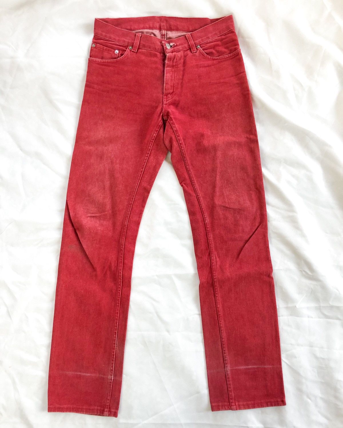 Helmut Lang HELMUT LANG 1998 OG CRIMSON RED RAW DENIM JEANS | Grailed