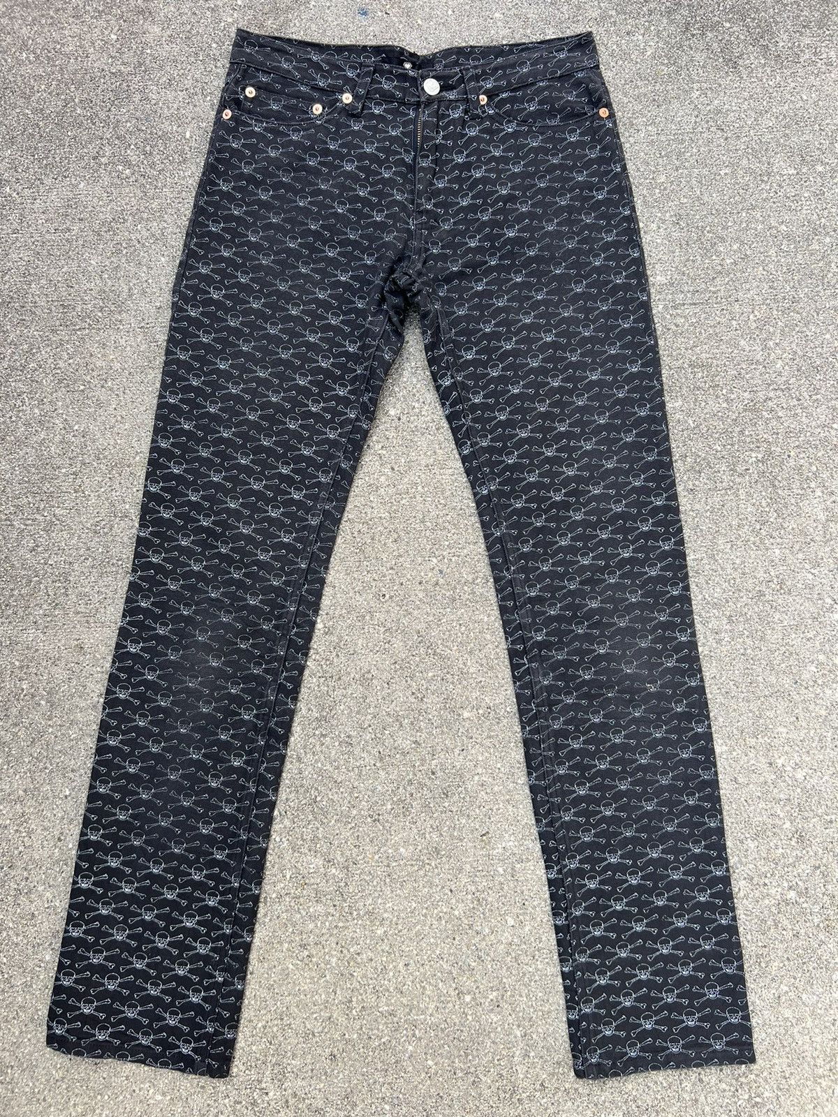 Super Lovers Lover’s Rock Japan Skull Cross Bone Monogram Denim Pant Size US 28 / EU 44 - 1 Thumbnail