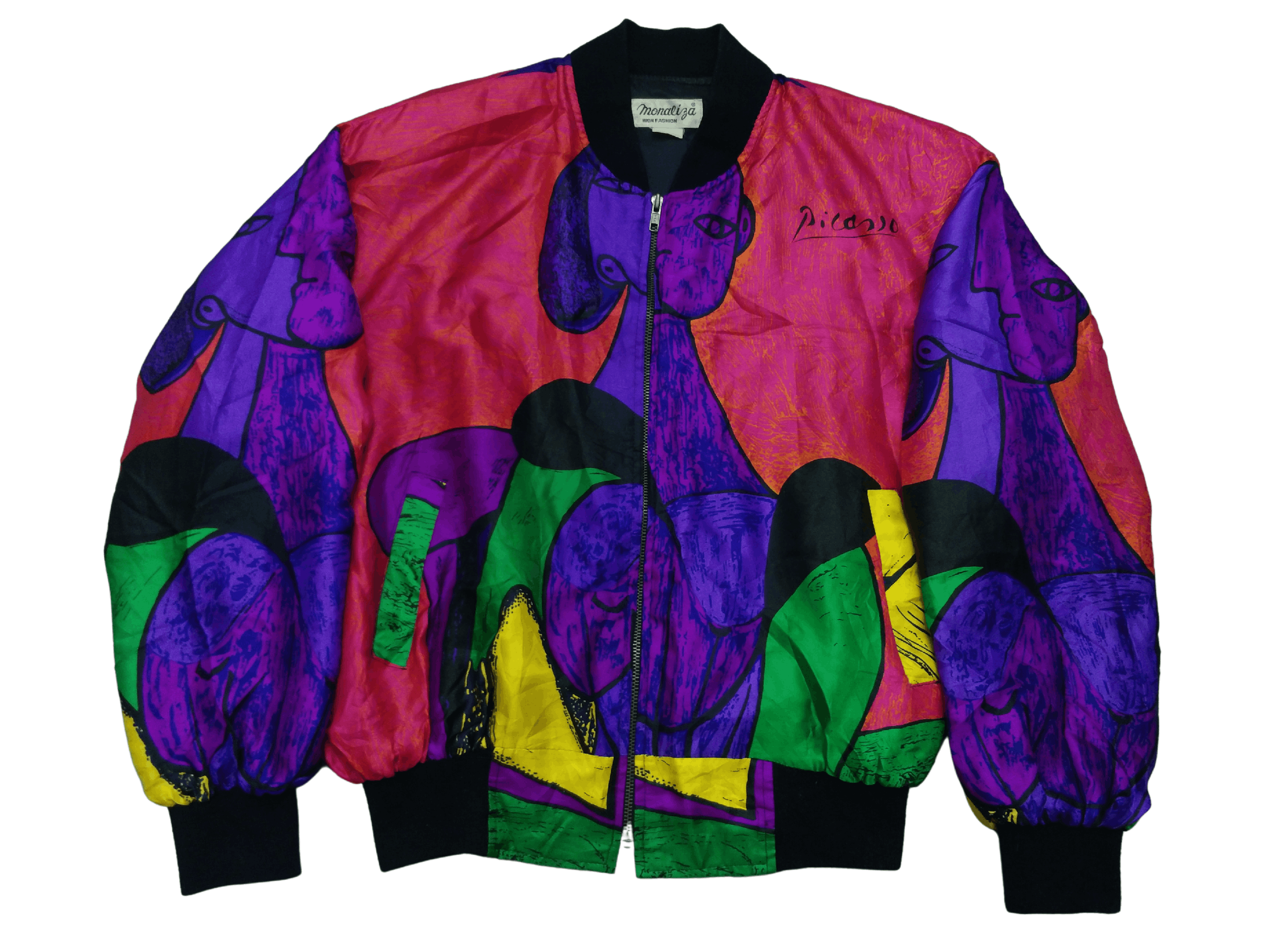 Vtg PICASSO Painting Satin Multicolor 2024 Bomber Style Jacket XL