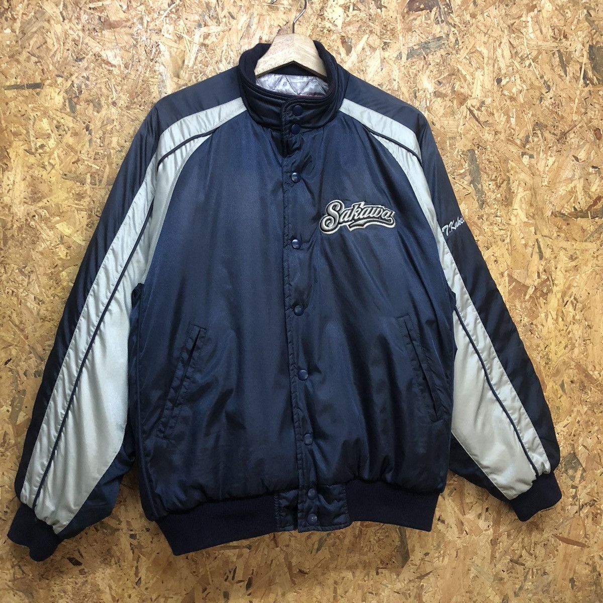 Vintage Rawlings Tokyo Yakult Swallows Baseball Light Jacket Embossed Embroidery Button Up PVC Varsity Jacket NPBCL Sportswear Size online L