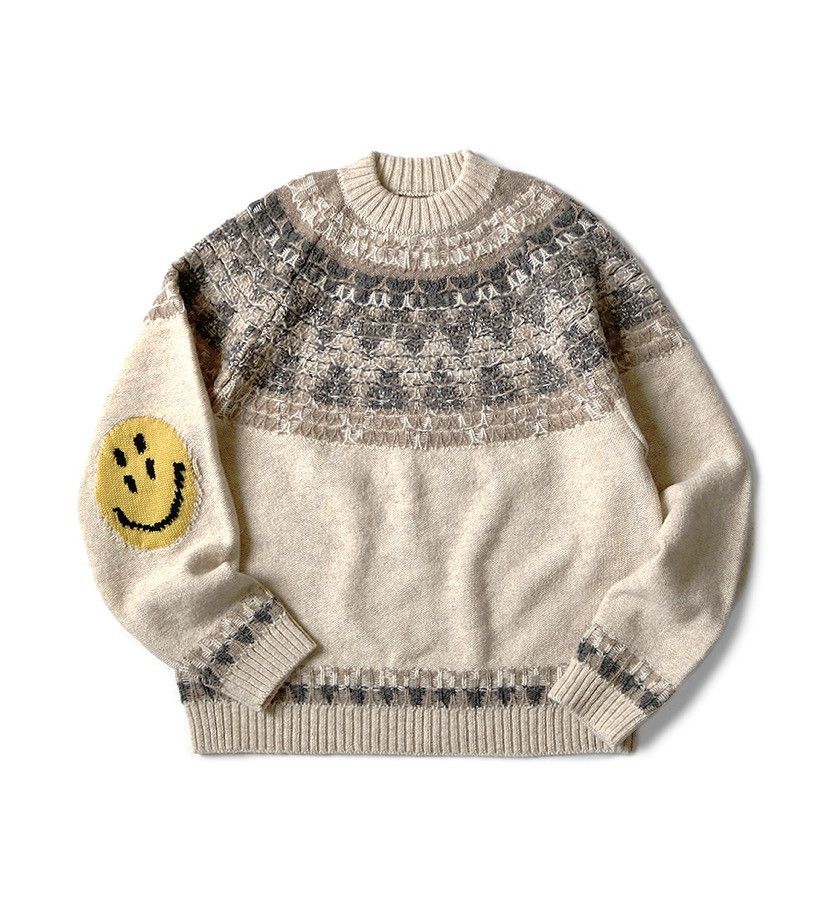 image of Kapital 5G Wool Smiley Patch Raglan Crew Sweater in Ivory, Men's (Size Small)