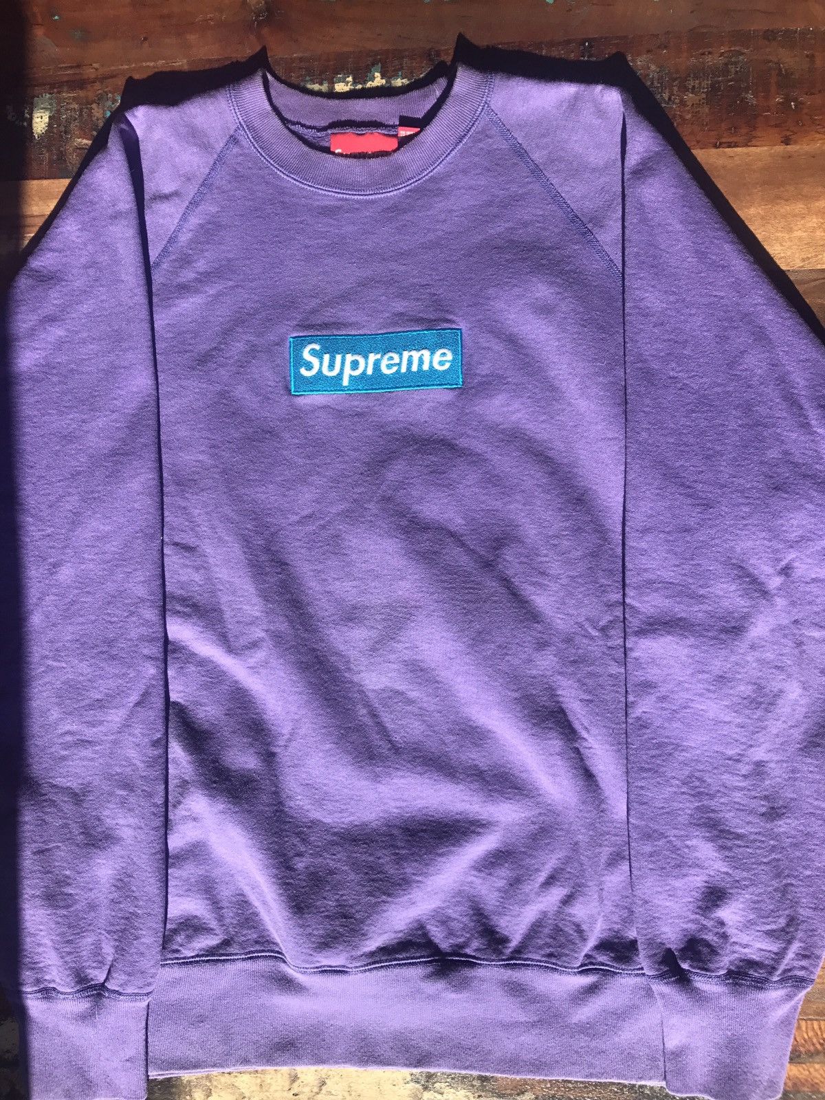 Supreme Teal on Purple Box Logo Crewneck Grailed