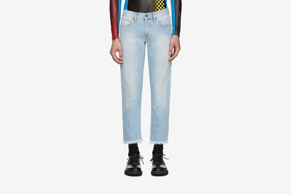 Off-White Slim Fit Crop Denim (Bleach Light Blue) Size US 31 - 1 Thumbnail