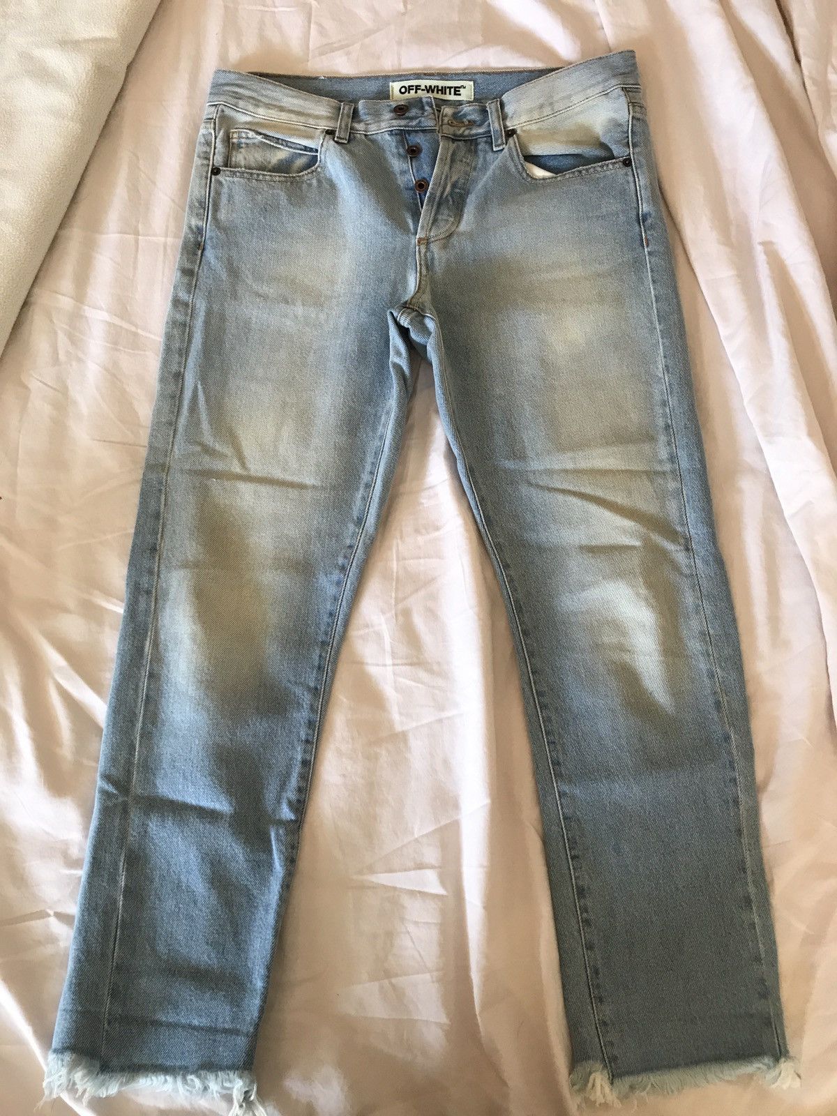 Off-White Slim Fit Crop Denim (Bleach Light Blue) Size US 31 - 5 Thumbnail