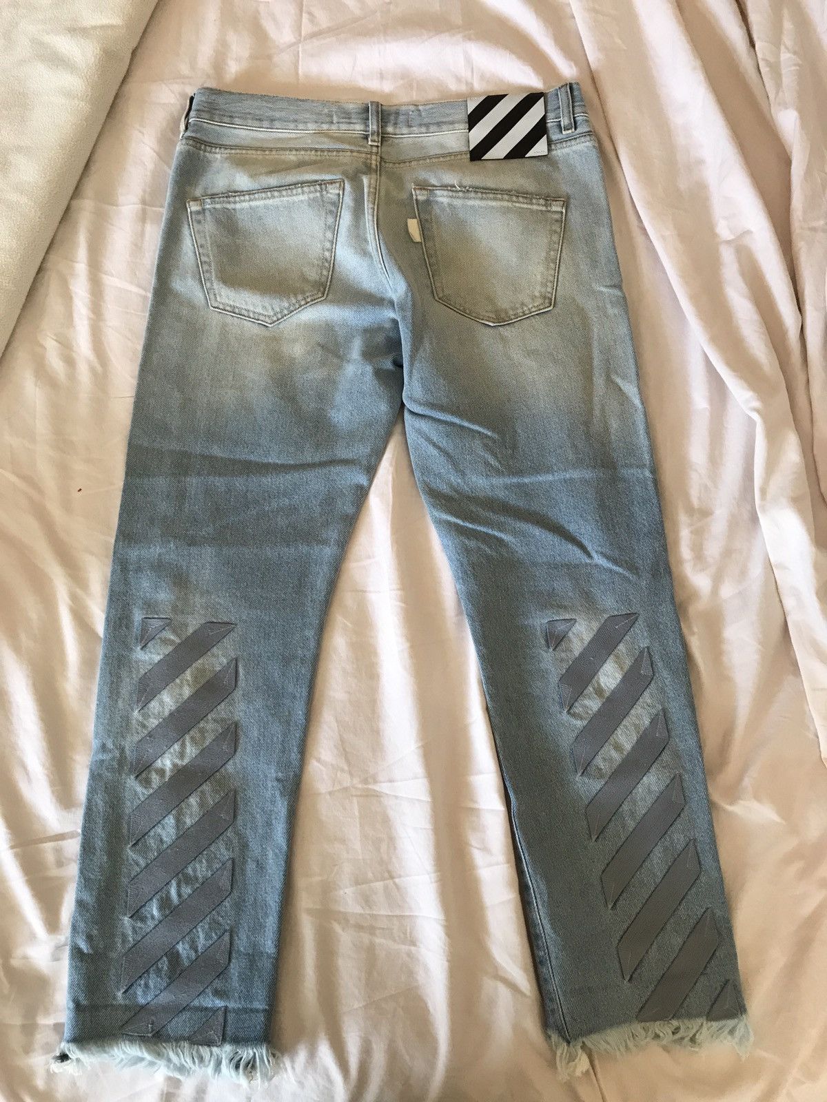 Off-White Slim Fit Crop Denim (Bleach Light Blue) Size US 31 - 7 Thumbnail