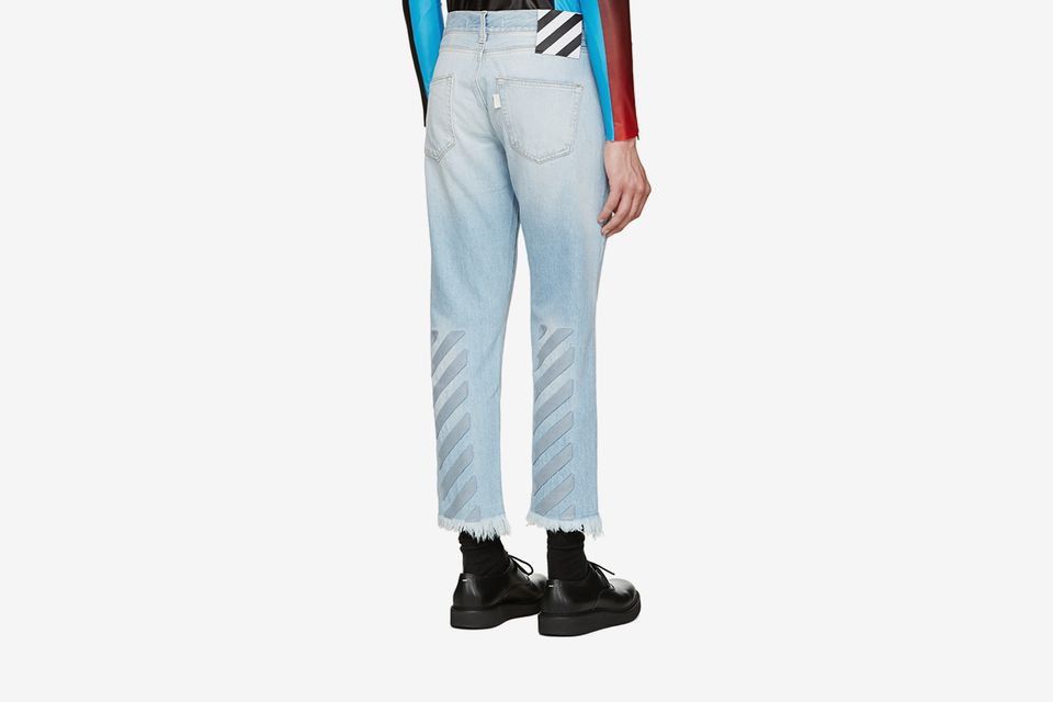 Off-White Slim Fit Crop Denim (Bleach Light Blue) Size US 31 - 2 Thumbnail