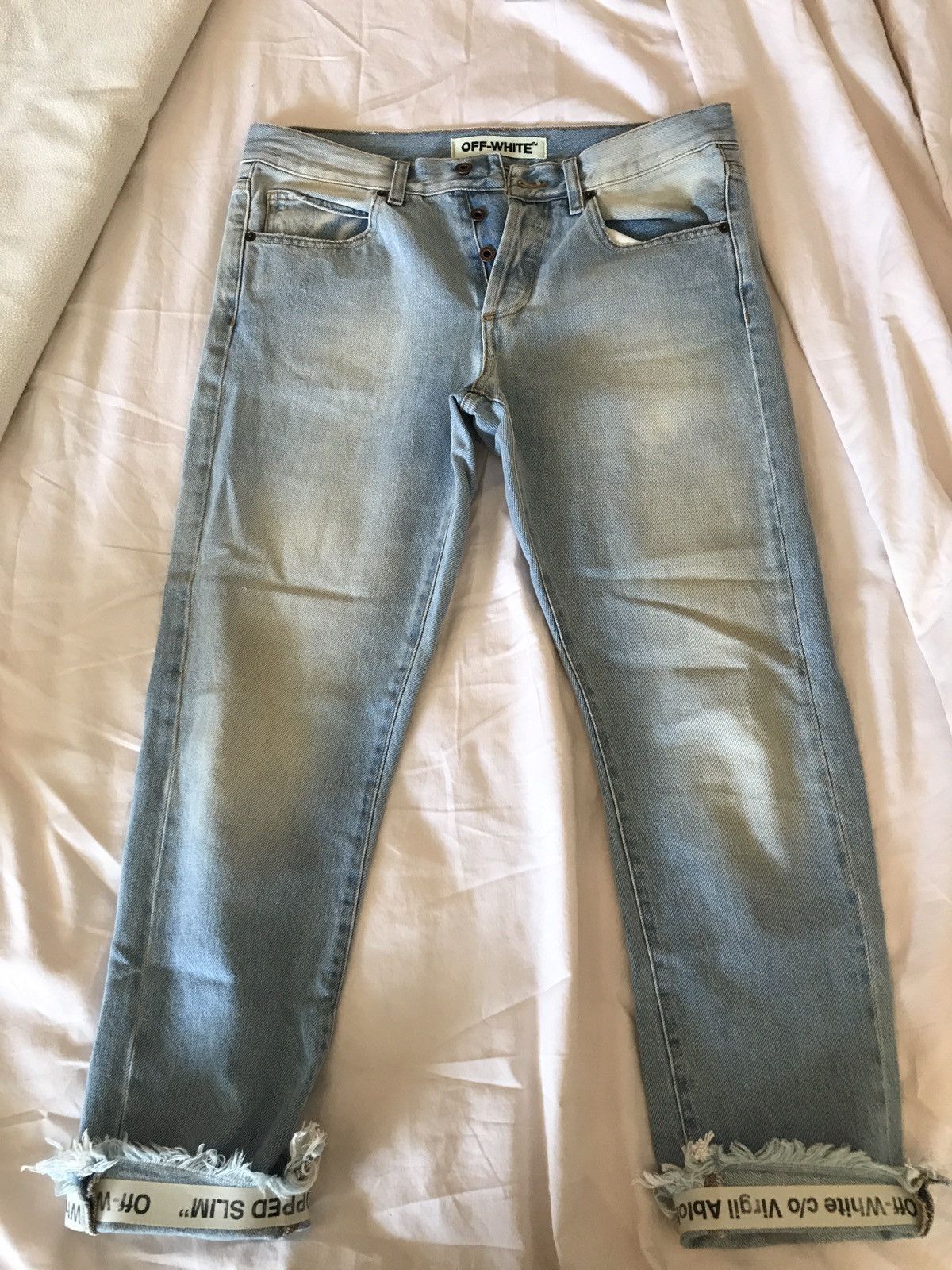 Off-White Slim Fit Crop Denim (Bleach Light Blue) Size US 31 - 6 Thumbnail