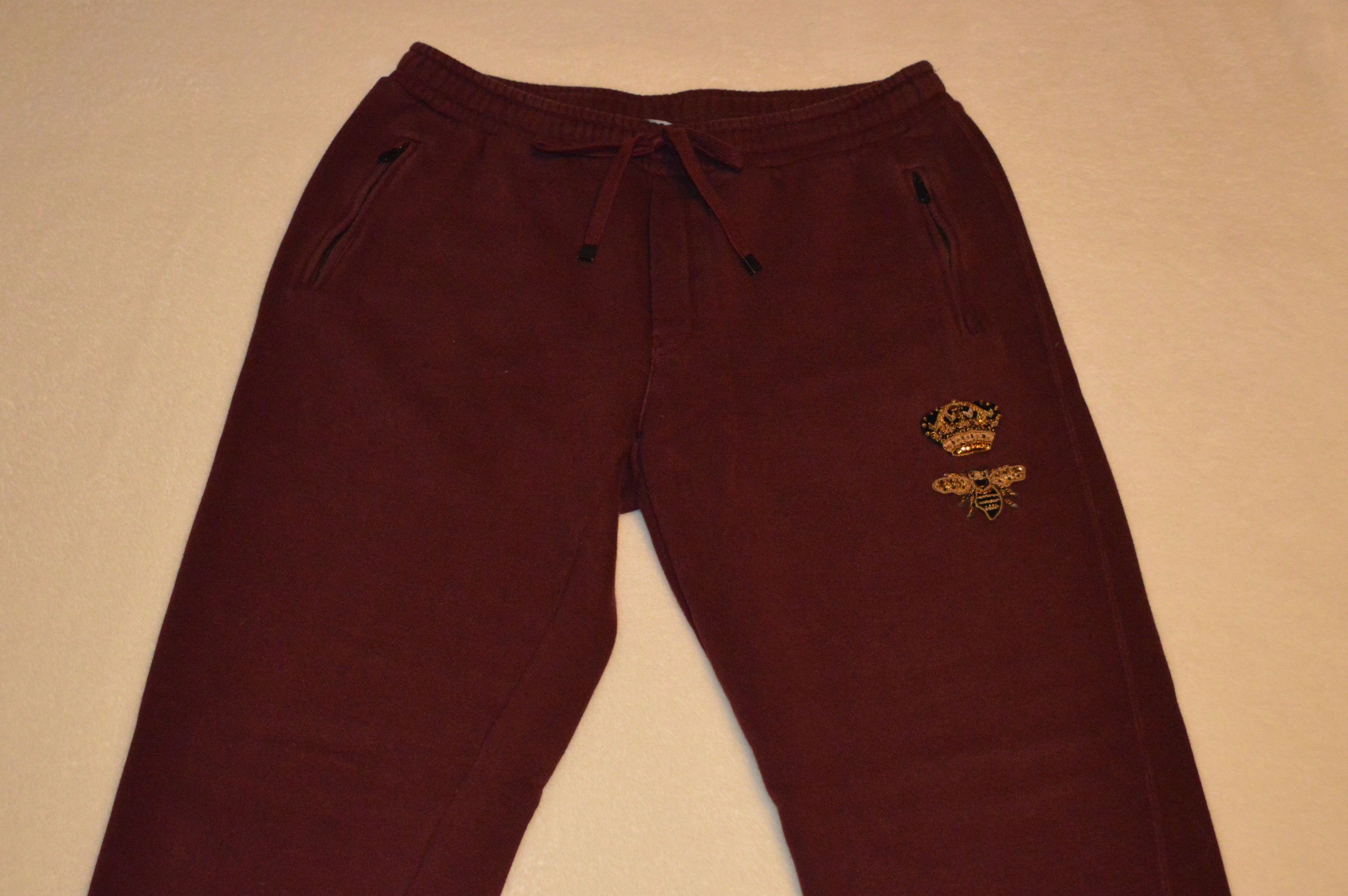 Dolce & Gabbana Dolce & Gabbana Maroon Bee & Crown Embroidered Sweatpants Size US 34 / EU 50 - 2 Thumbnail
