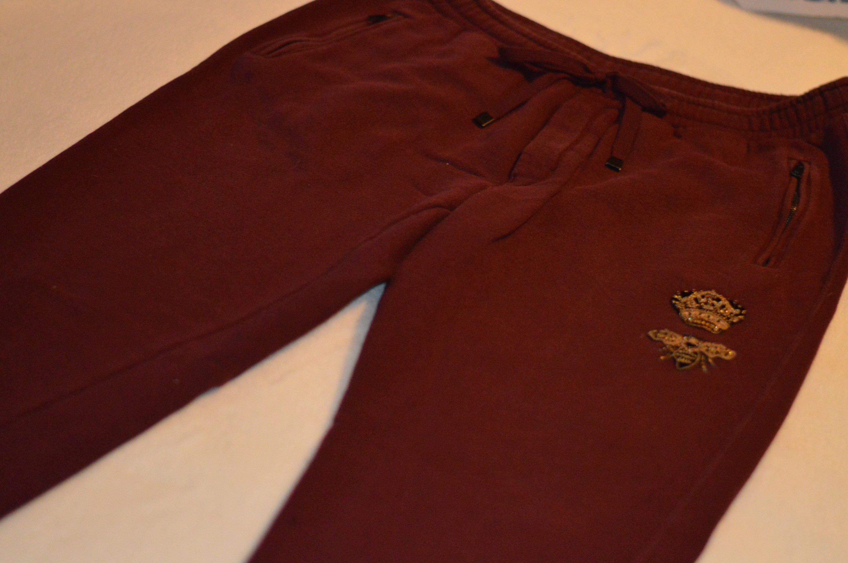 Dolce & Gabbana Dolce & Gabbana Maroon Bee & Crown Embroidered Sweatpants Size US 34 / EU 50 - 4 Thumbnail