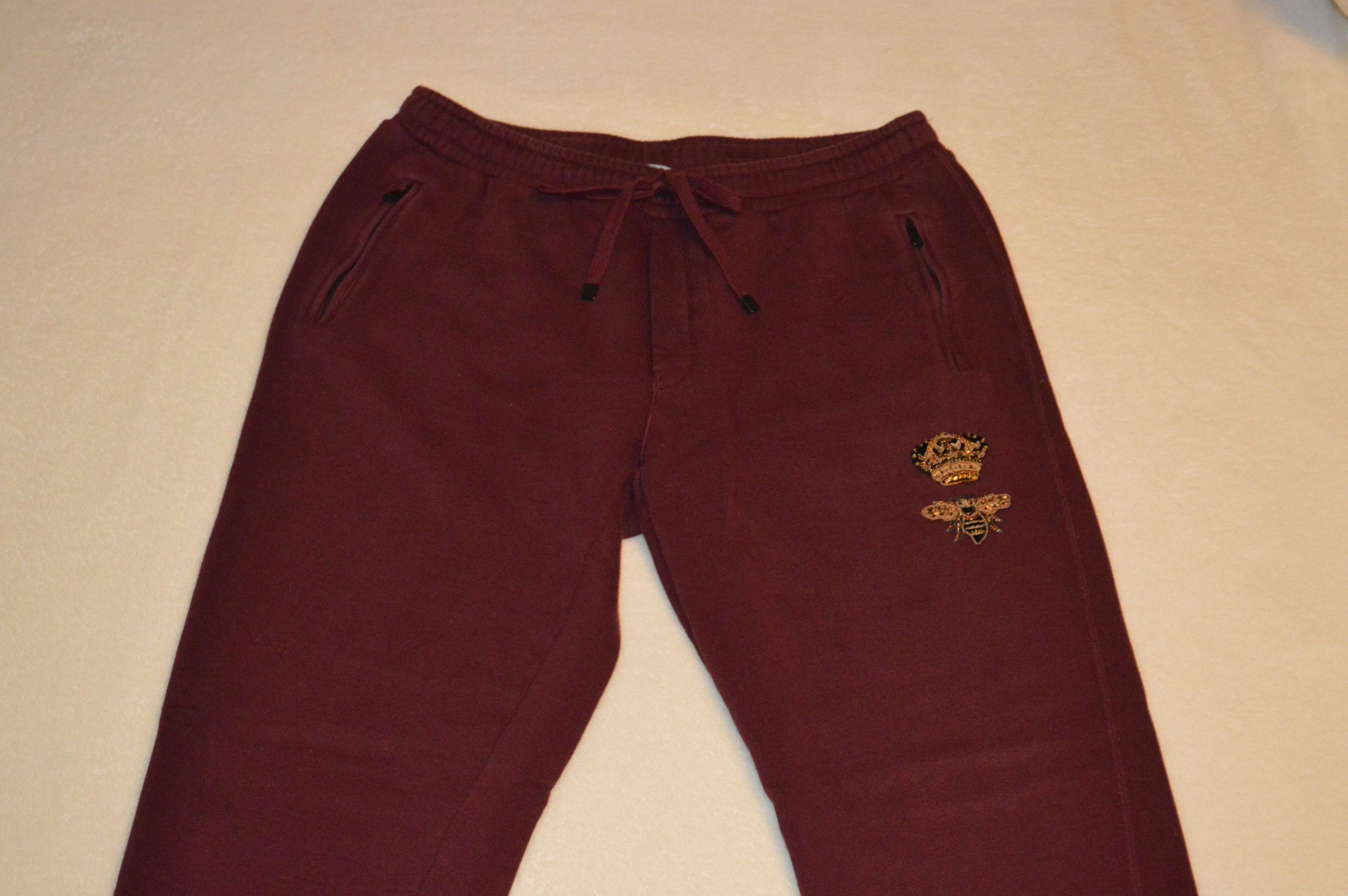 Dolce & Gabbana Dolce & Gabbana Maroon Bee & Crown Embroidered Sweatpants Size US 34 / EU 50 - 3 Thumbnail