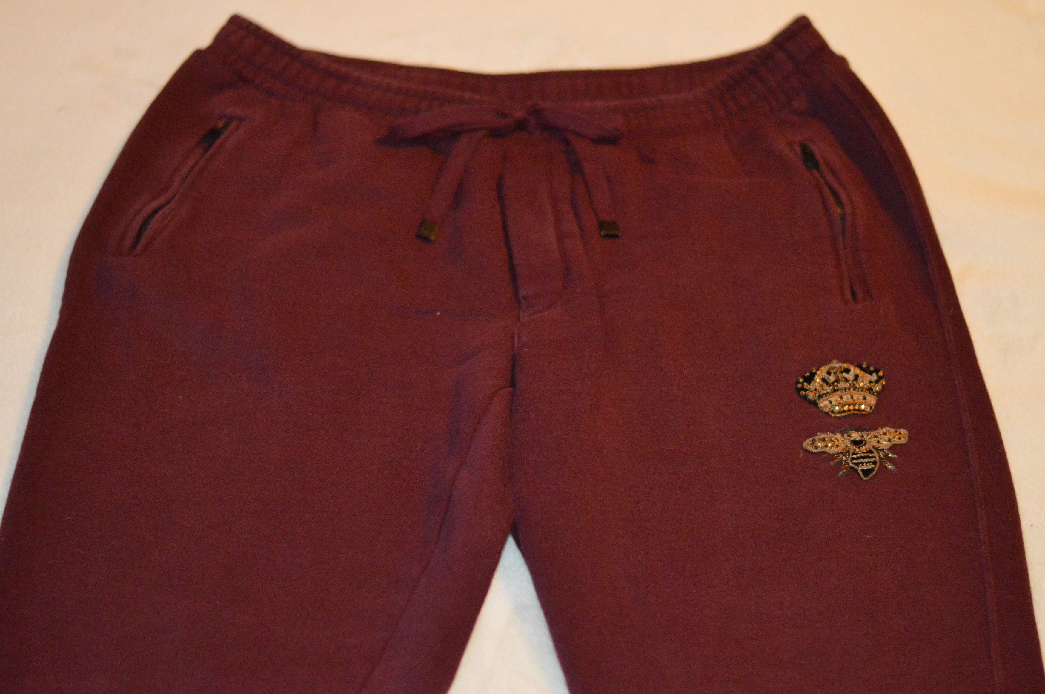Dolce & Gabbana Dolce & Gabbana Maroon Bee & Crown Embroidered Sweatpants Size US 34 / EU 50 - 5 Thumbnail