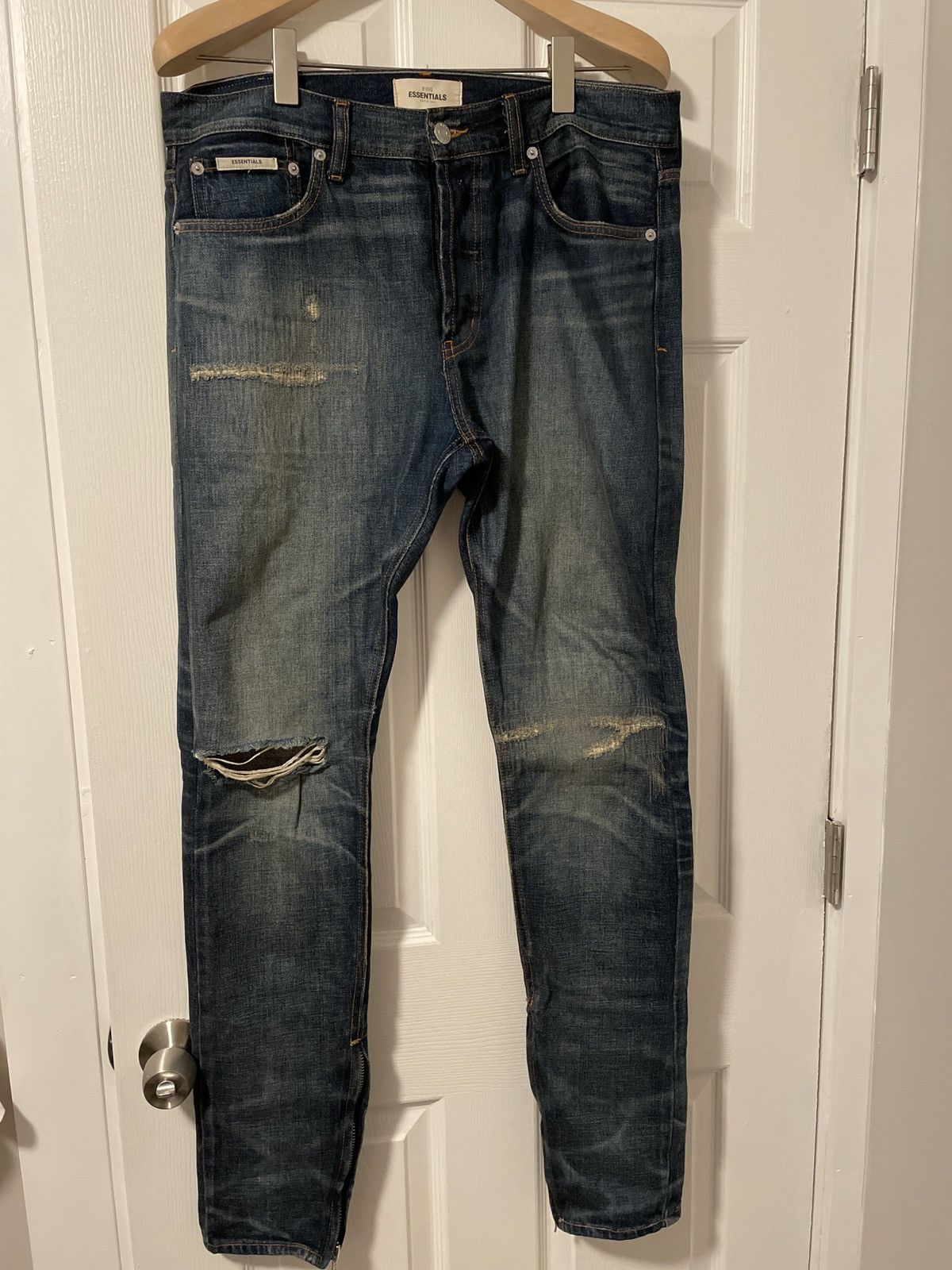 Fear of God FOG Essentials Dark Indigo Repairer Zipper Denim