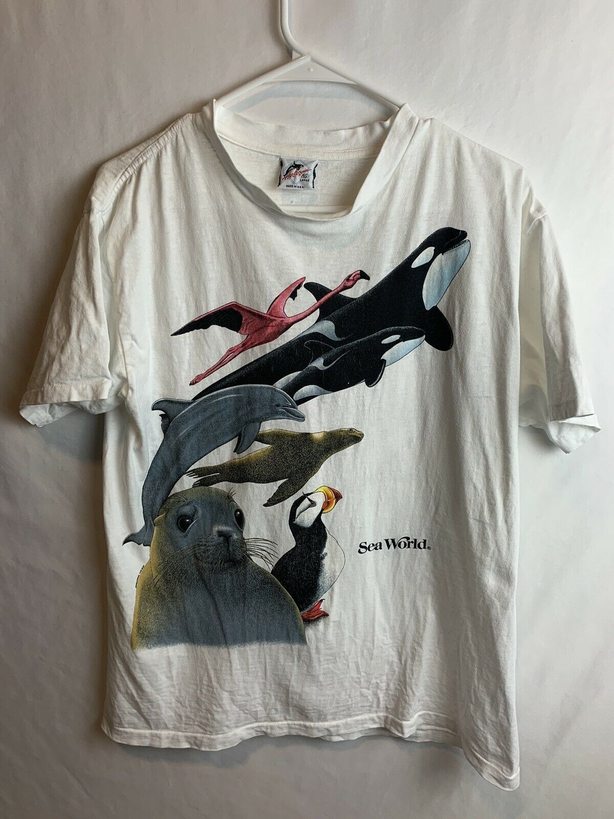 VTG Sea Men's Large Harlequin Nature Rare Blue T-Shirt