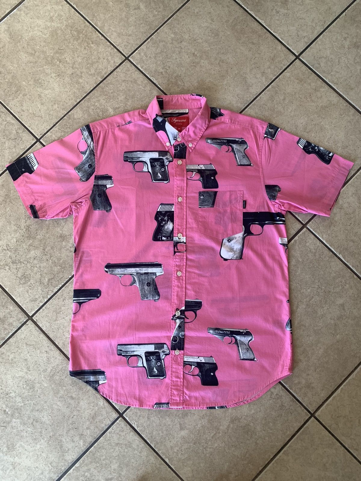 Supreme Guns Button Up Shirt SS 2013 Pink Small 
