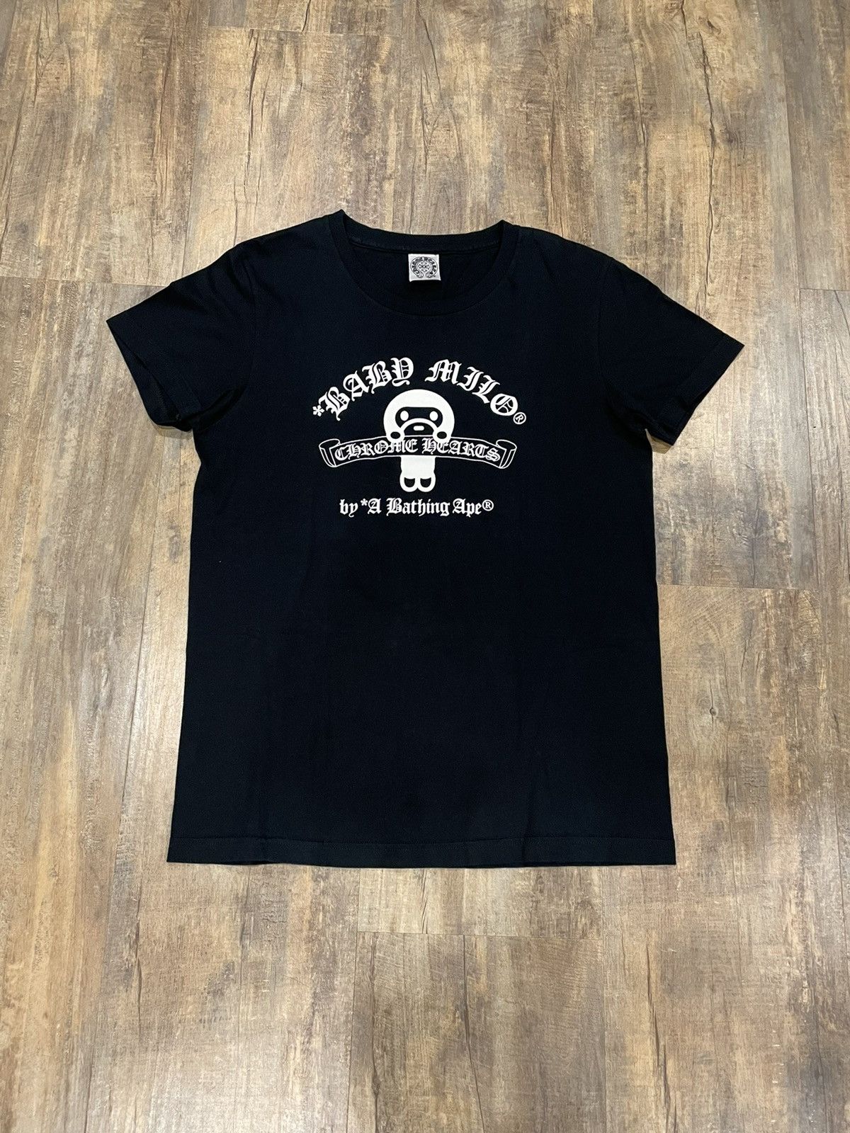 Bape New Chrome Hearts x Bape Baby Milo Ape Banner Logo Black Tee | Grailed