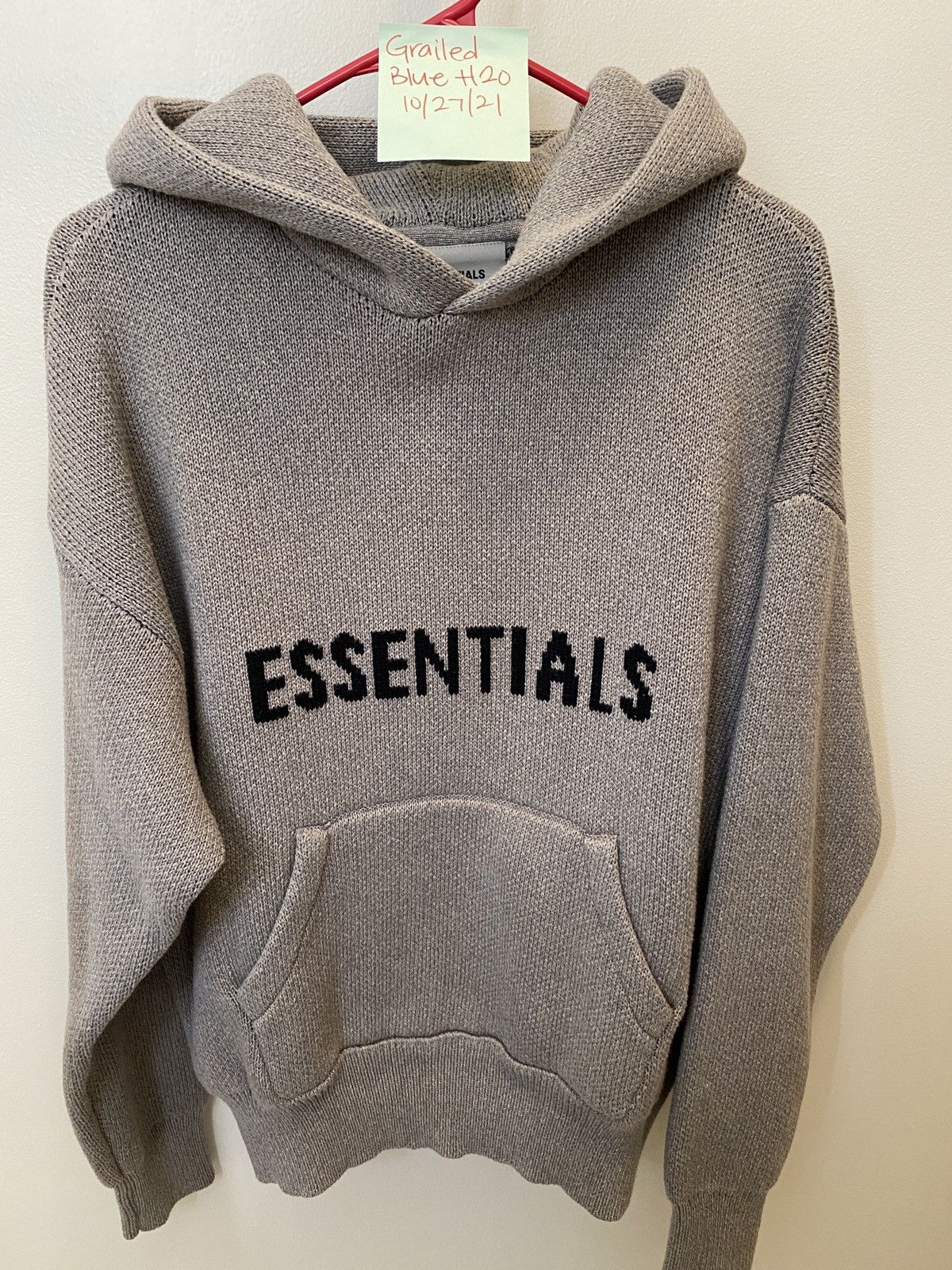 Grey Essentials Knit Hoodie Fear Of God Essentials Heather Oatmeal
