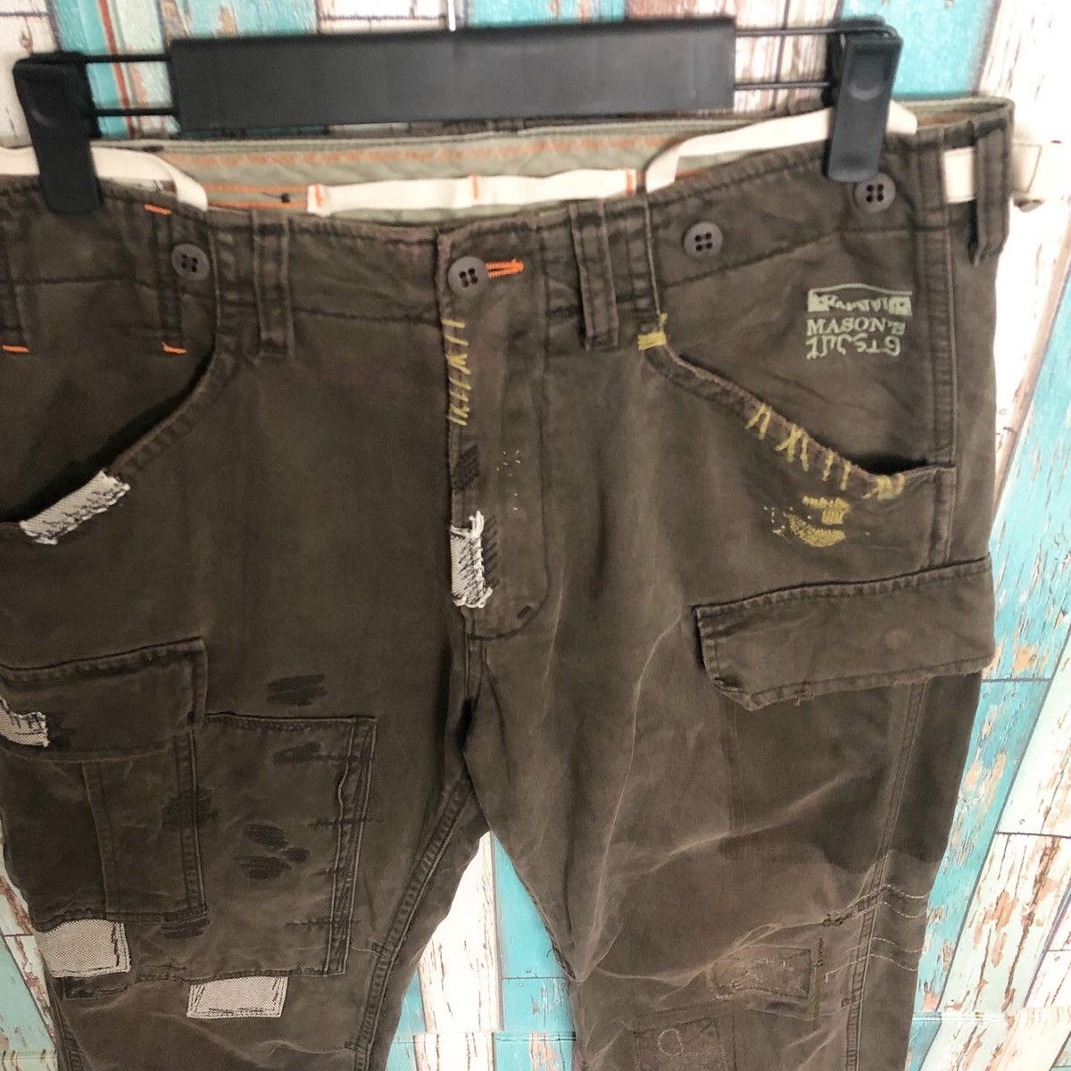 Mason's RARE: Mason's Distressed Patchwork Cargo Work Pants "Dark" Size US 32 / EU 48 - 7 Thumbnail