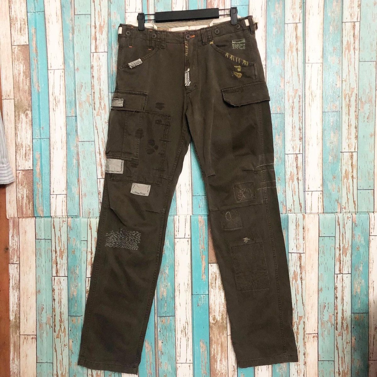 Mason's RARE: Mason's Distressed Patchwork Cargo Work Pants "Dark" Size US 32 / EU 48 - 1 Thumbnail