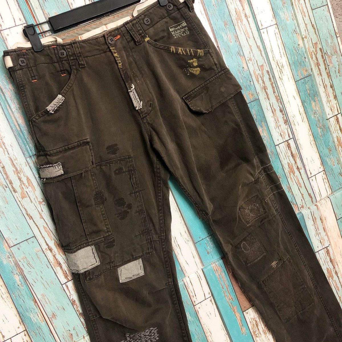 Mason's RARE: Mason's Distressed Patchwork Cargo Work Pants "Dark" Size US 32 / EU 48 - 2 Thumbnail