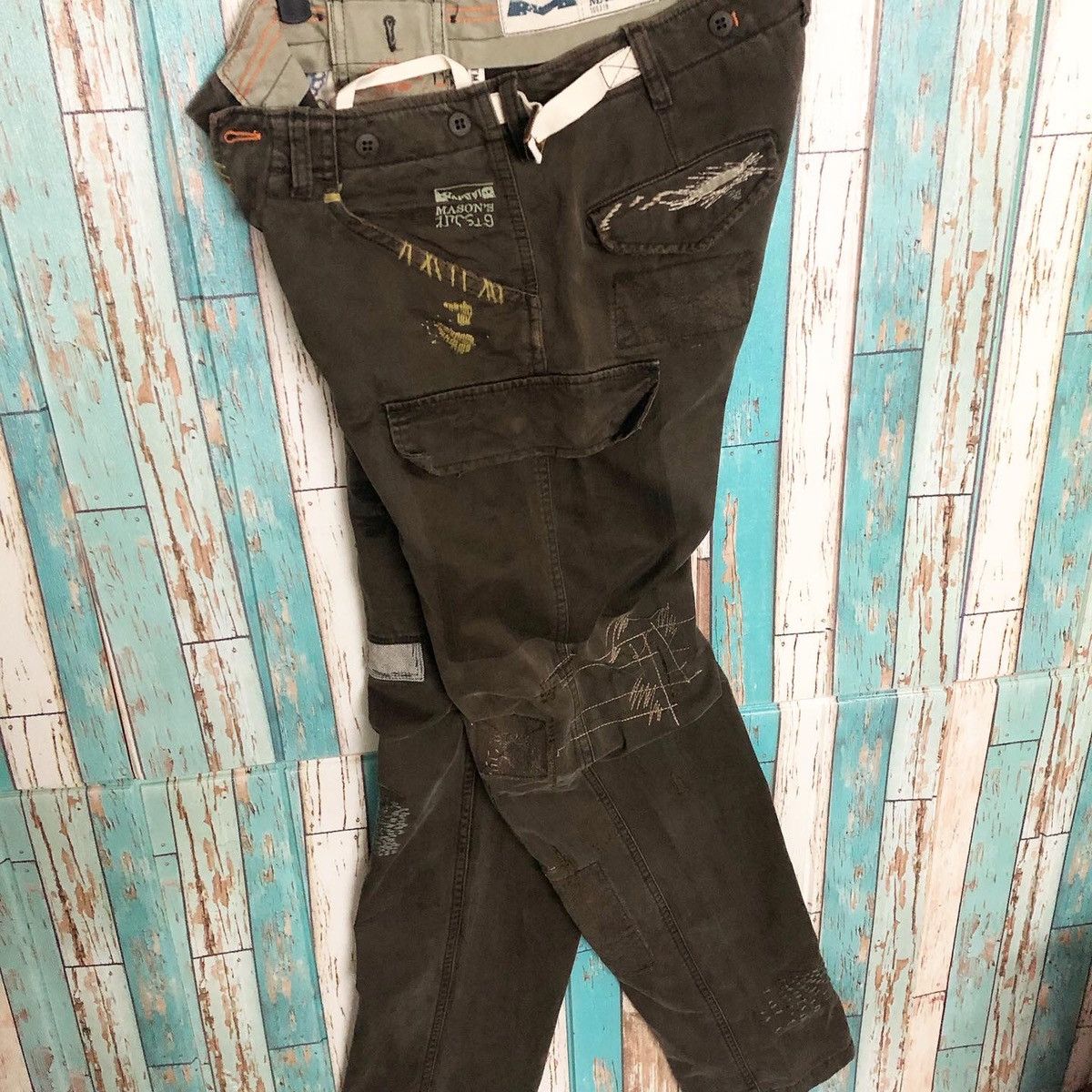 Mason's RARE: Mason's Distressed Patchwork Cargo Work Pants "Dark" Size US 32 / EU 48 - 14 Thumbnail