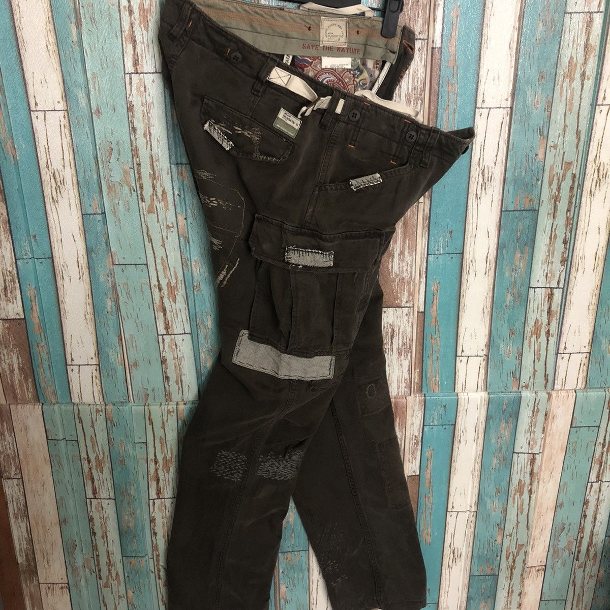 Mason's RARE: Mason's Distressed Patchwork Cargo Work Pants "Dark" Size US 32 / EU 48 - 15 Thumbnail