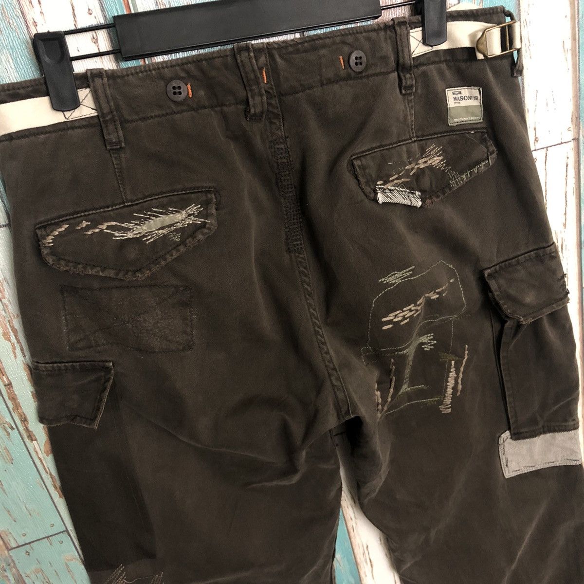 Mason's RARE: Mason's Distressed Patchwork Cargo Work Pants "Dark" Size US 32 / EU 48 - 10 Thumbnail