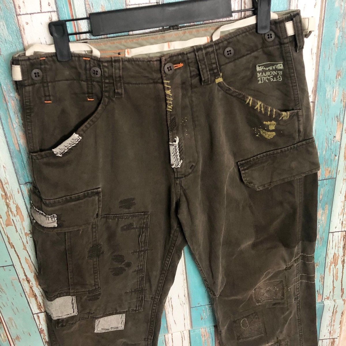 Mason's RARE: Mason's Distressed Patchwork Cargo Work Pants "Dark" Size US 32 / EU 48 - 3 Thumbnail