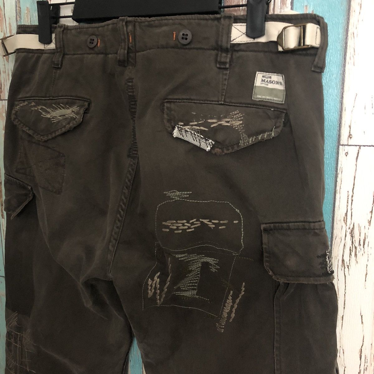Mason's RARE: Mason's Distressed Patchwork Cargo Work Pants "Dark" Size US 32 / EU 48 - 11 Thumbnail