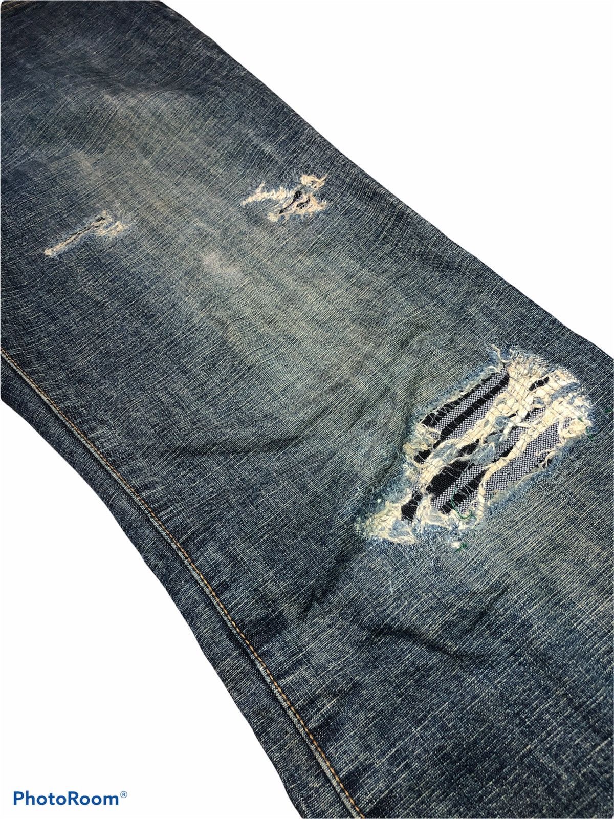 Designer Washed Blue Morgan Homme Distressed Denim Pants Size US 33 - 7 Thumbnail
