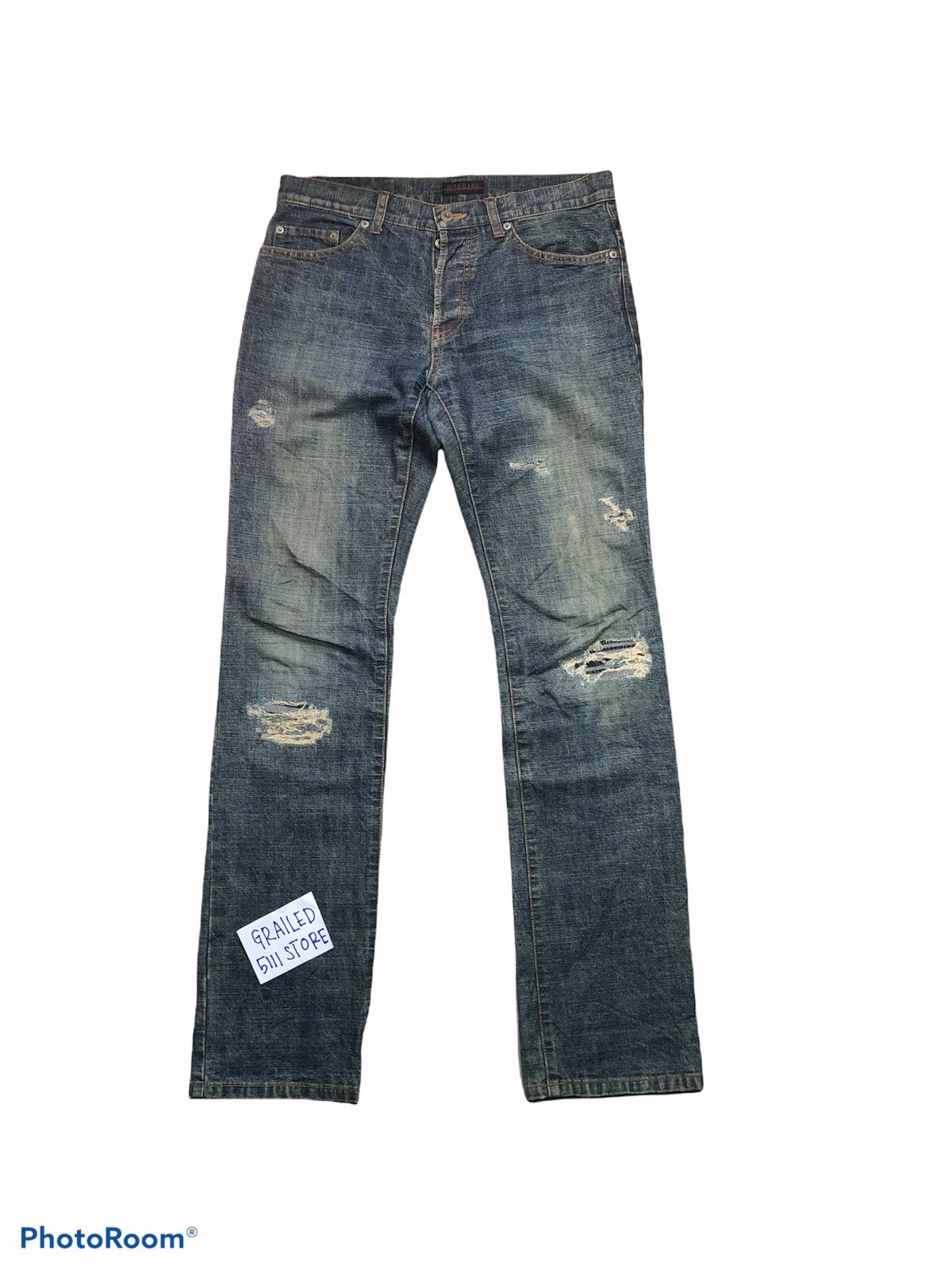 Designer Washed Blue Morgan Homme Distressed Denim Pants Size US 33 - 1 Thumbnail