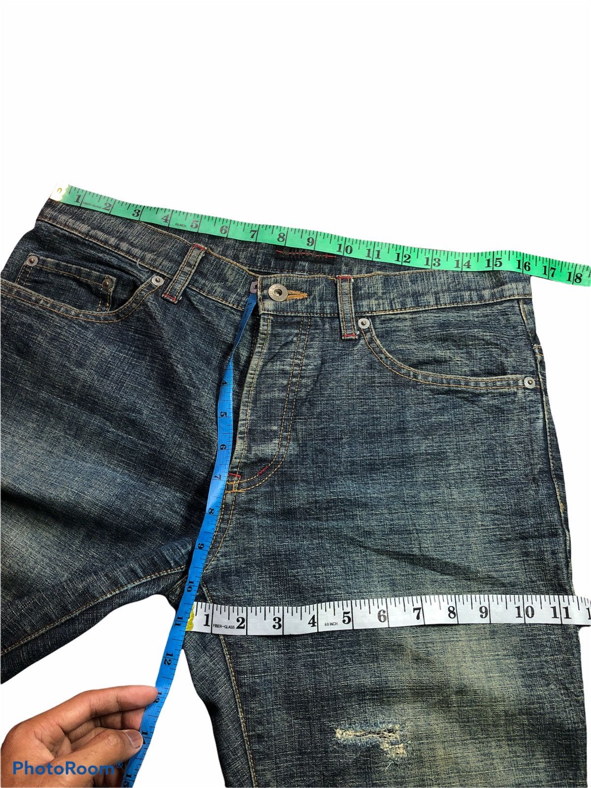 Designer Washed Blue Morgan Homme Distressed Denim Pants Size US 33 - 8 Thumbnail