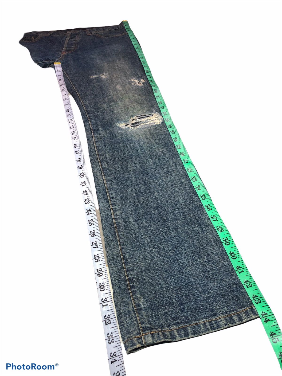 Designer Washed Blue Morgan Homme Distressed Denim Pants Size US 33 - 10 Thumbnail