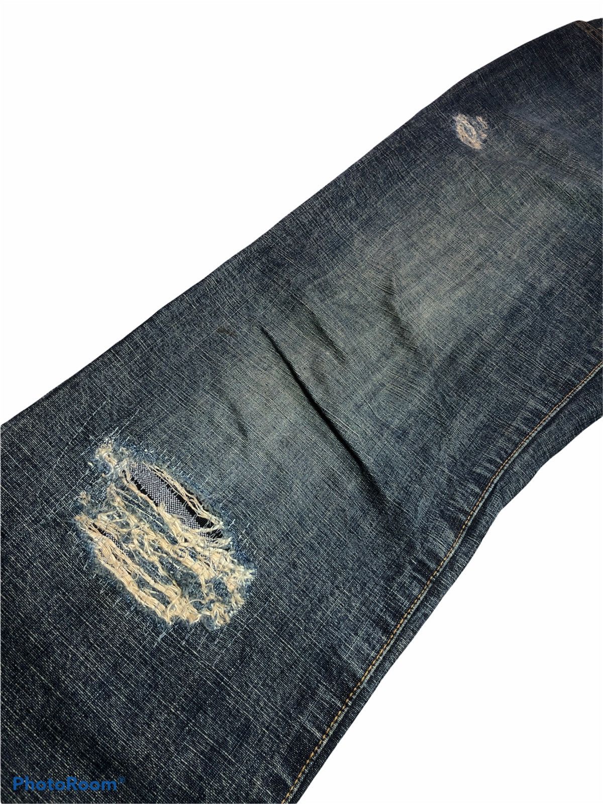 Designer Washed Blue Morgan Homme Distressed Denim Pants Size US 33 - 6 Thumbnail