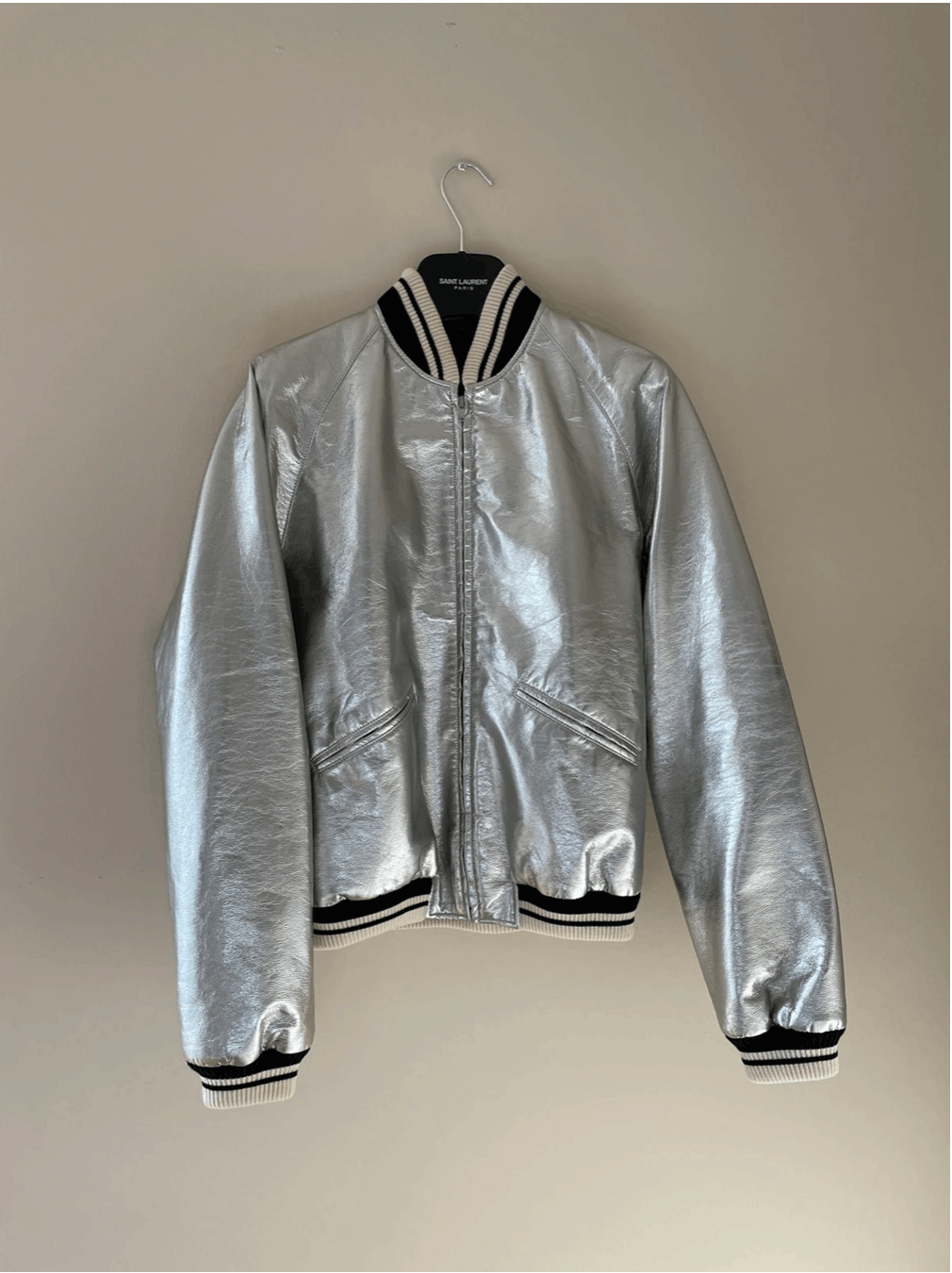 image of Hedi Slimane x Saint Laurent Paris Ss14 Silver Bomber Jacket, Men's (Size Medium)